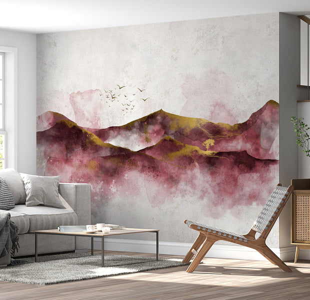 Landscape Wallpaper Wall Mural - Watercolor Golden Hour 39"Wx27"H / Standard