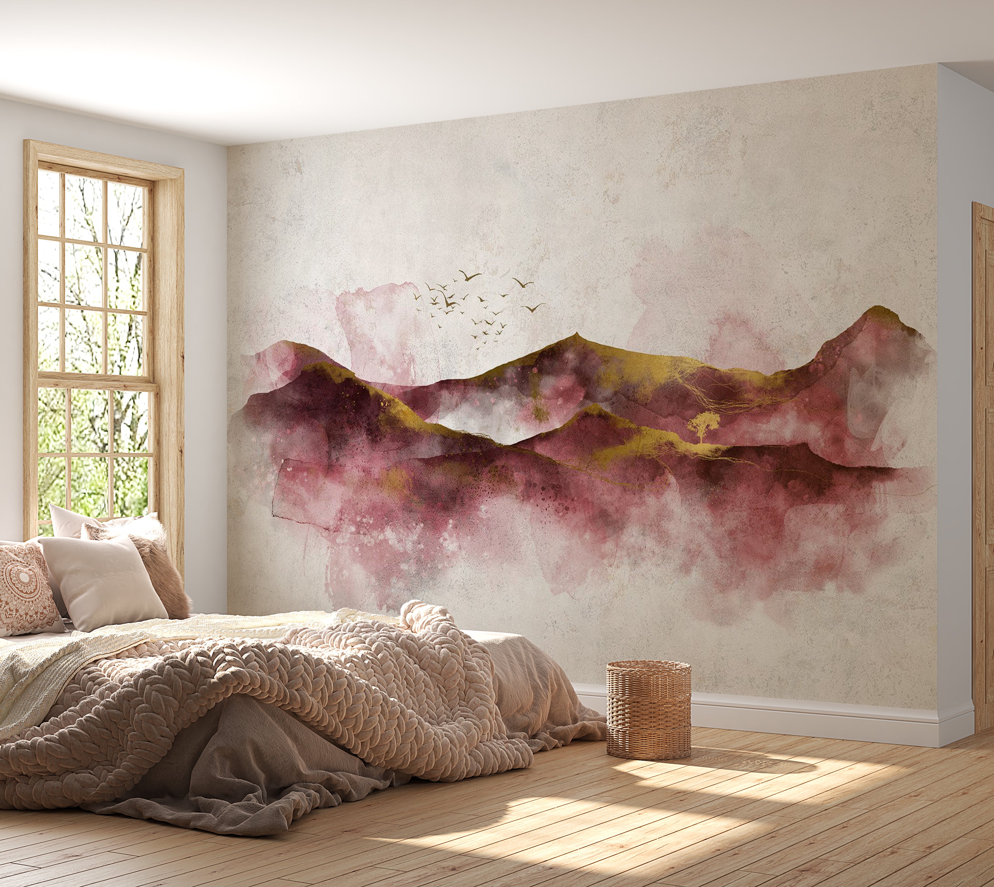 Landscape Wallpaper Wall Mural - Watercolor Golden Hour 39"Wx27"H / Standard