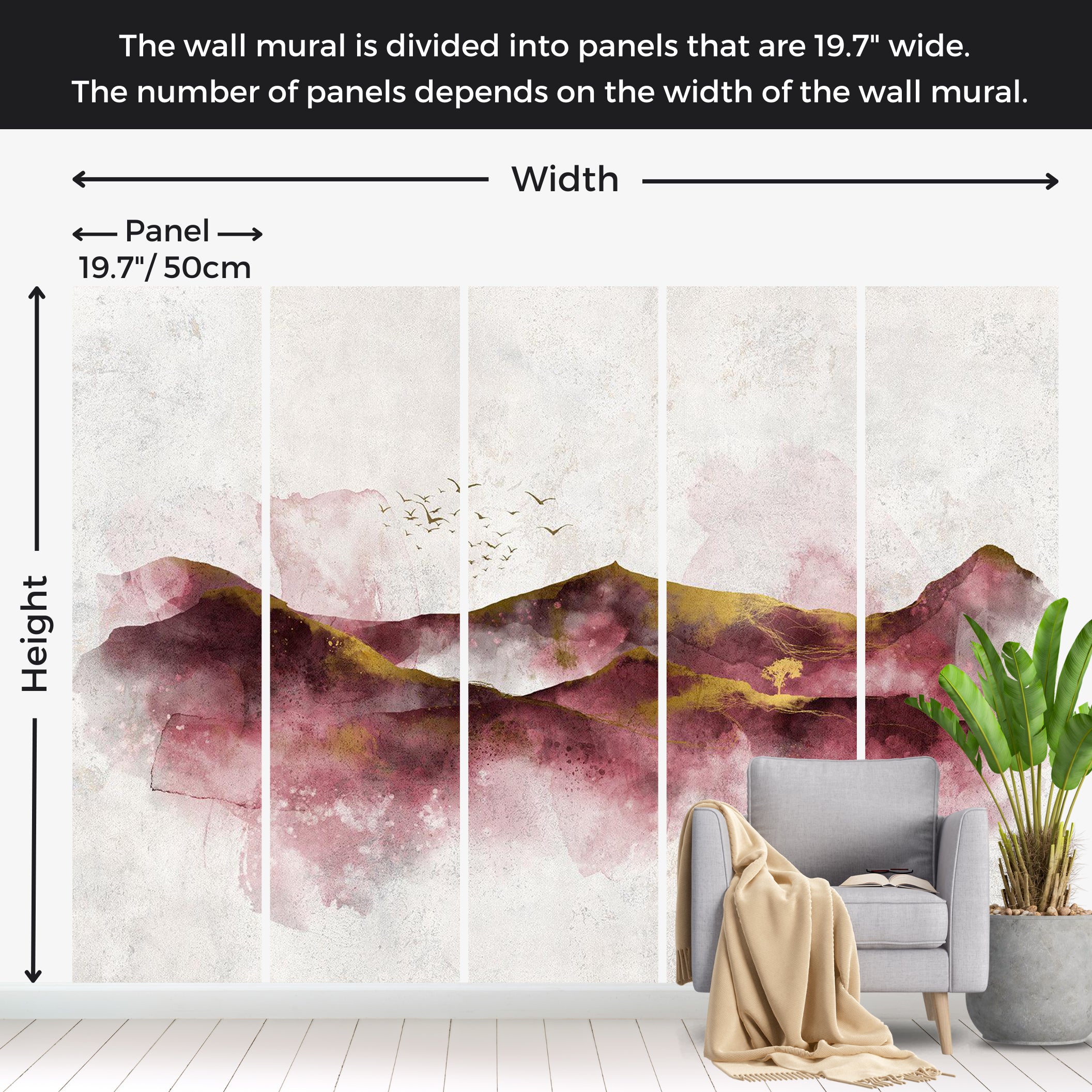 Landscape Wallpaper Wall Mural - Watercolor Golden Hour 39"Wx27"H / Standard
