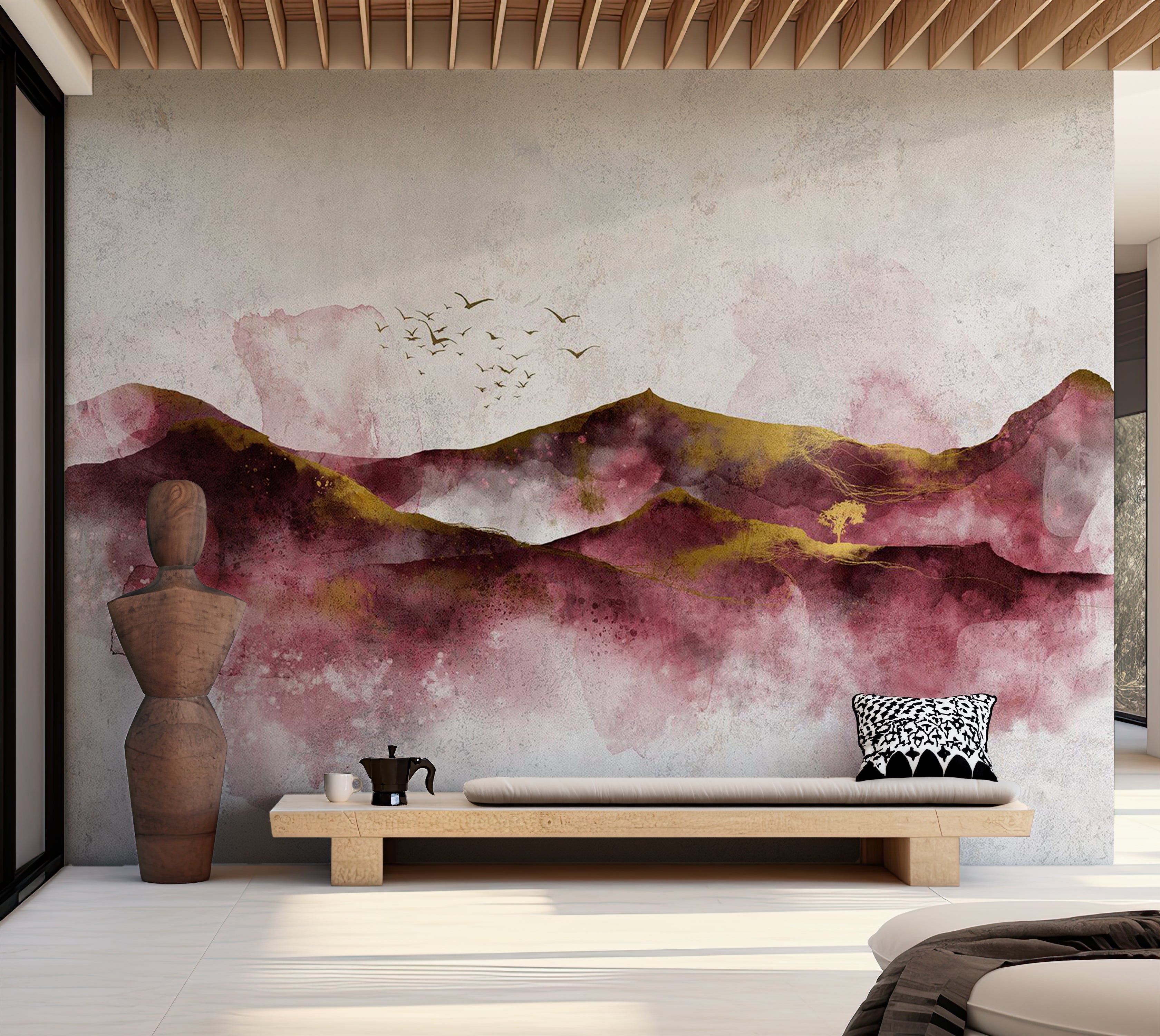 Landscape Wallpaper Wall Mural - Watercolor Golden Hour 39"Wx27"H / Standard