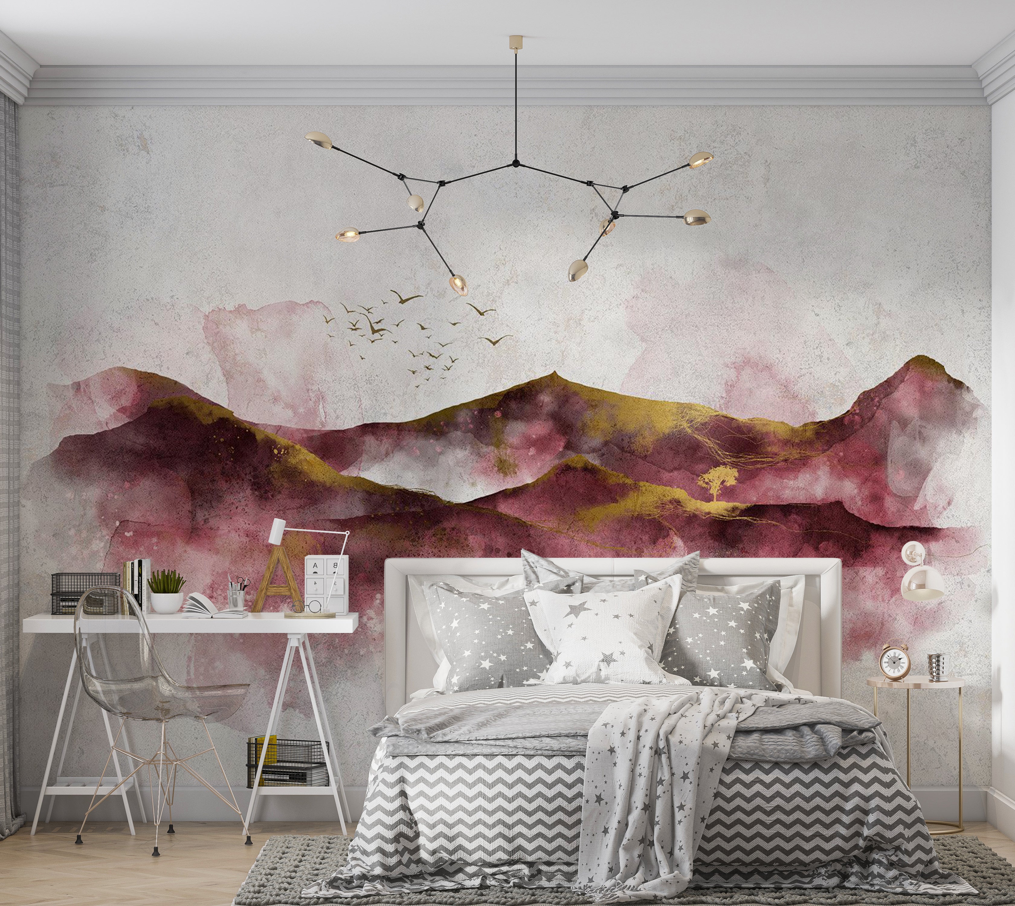 Landscape Wallpaper Wall Mural - Watercolor Golden Hour 39"Wx27"H / Standard