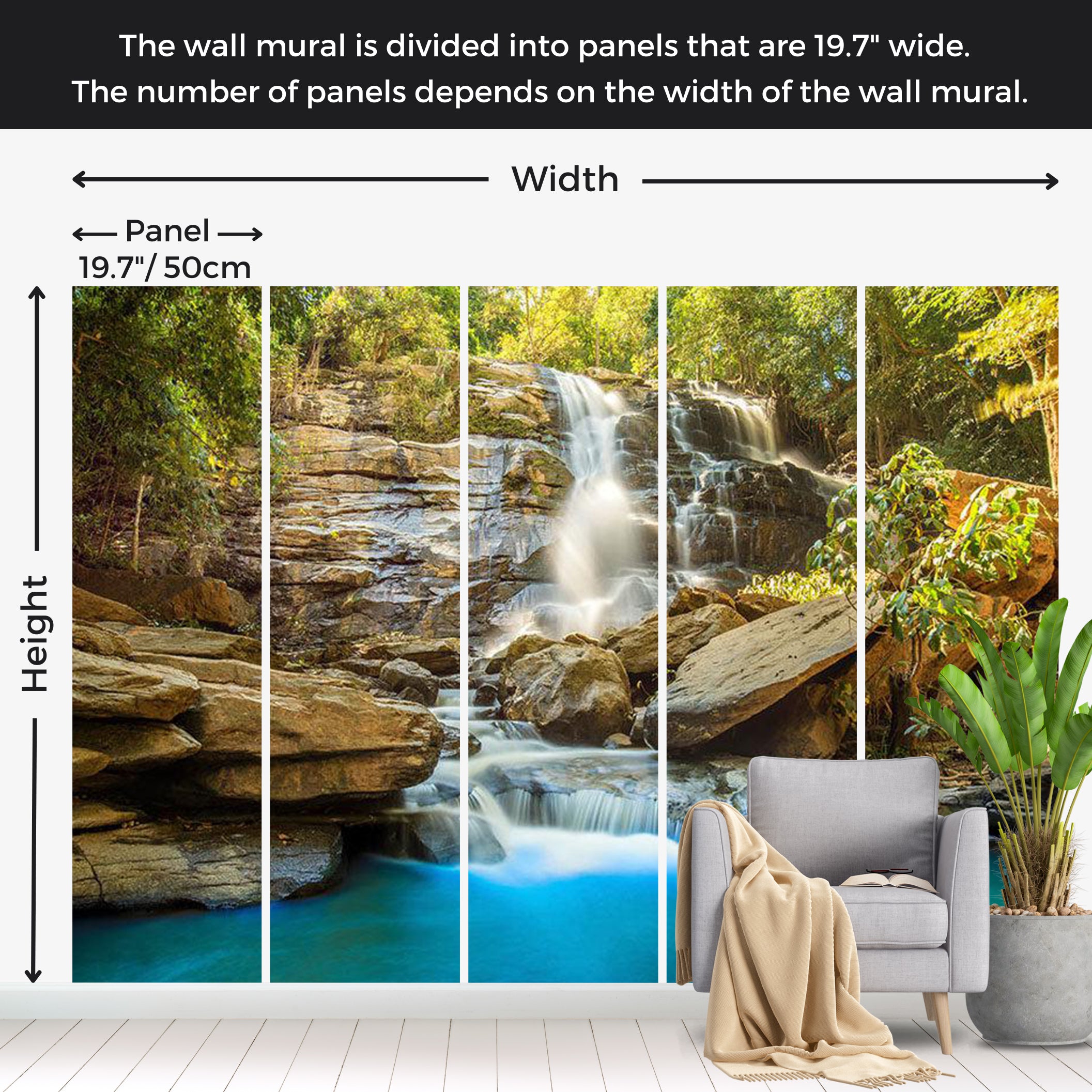 Landscape Wallpaper Wall Mural - Waterfall in Thailand 39"Wx27"H / Standard