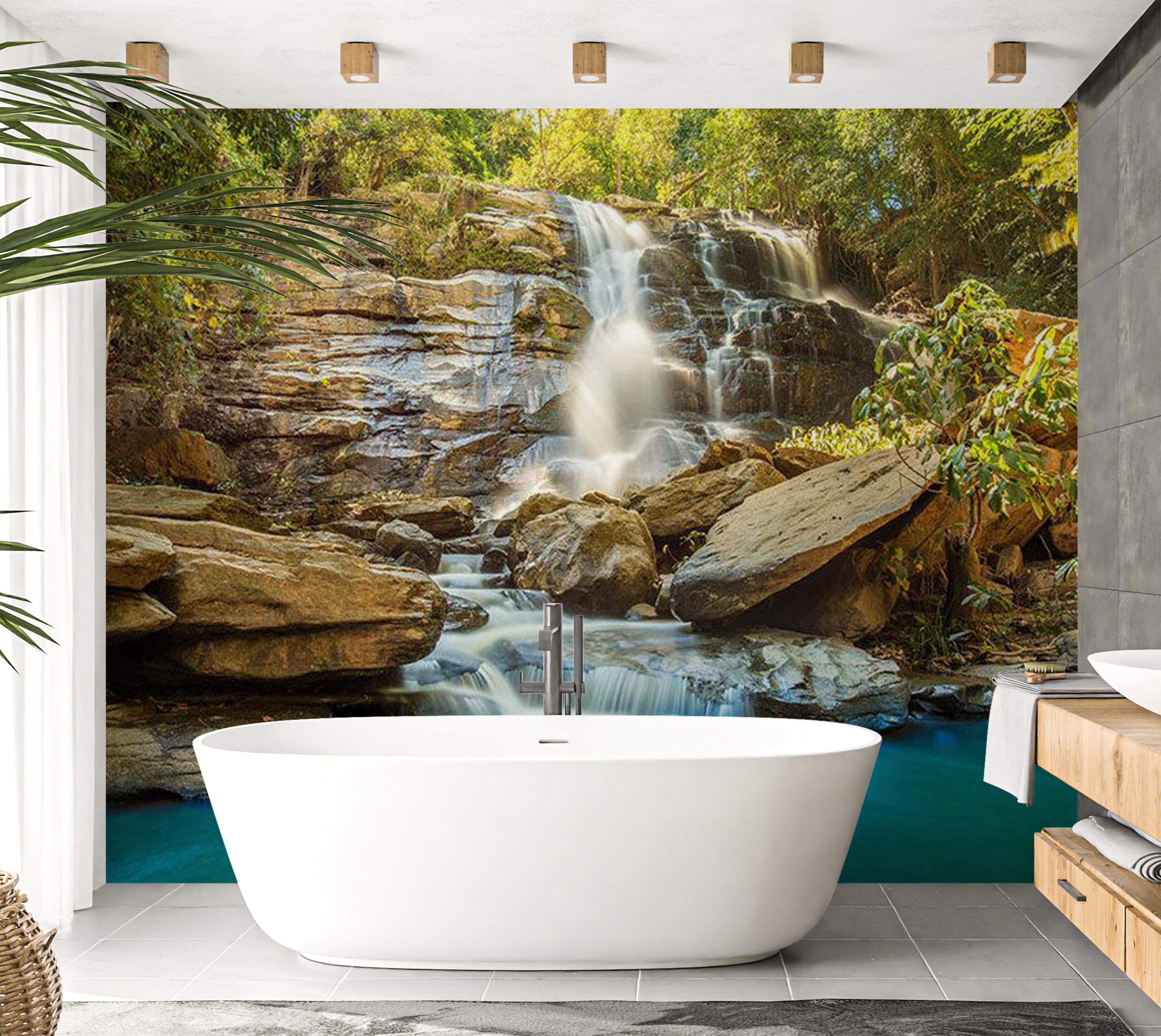 Landscape Wallpaper Wall Mural - Waterfall in Thailand 39"Wx27"H / Standard