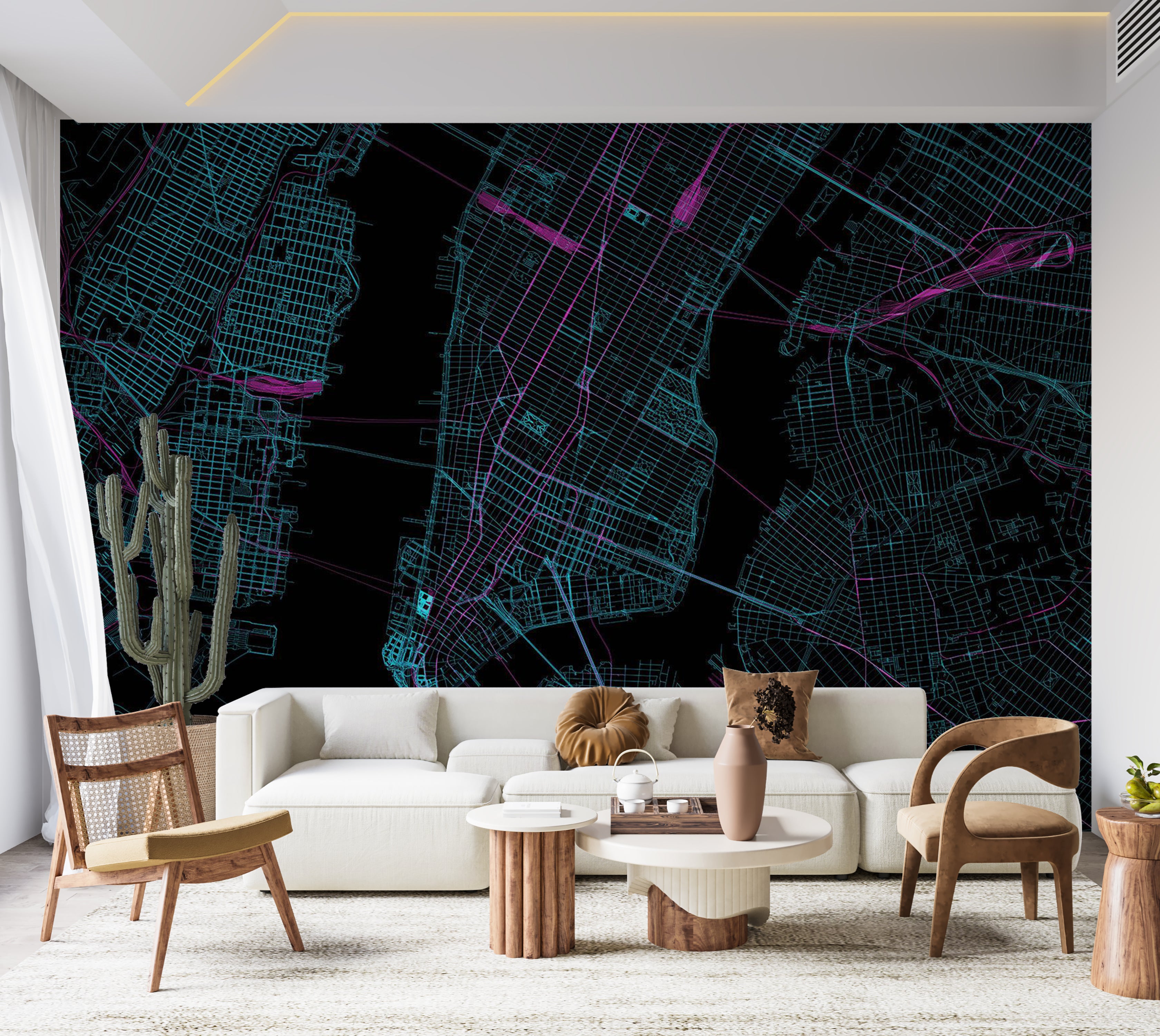 Map Wallpaper Wall Mural - Blue Manhattan 39"Wx27"H / Standard