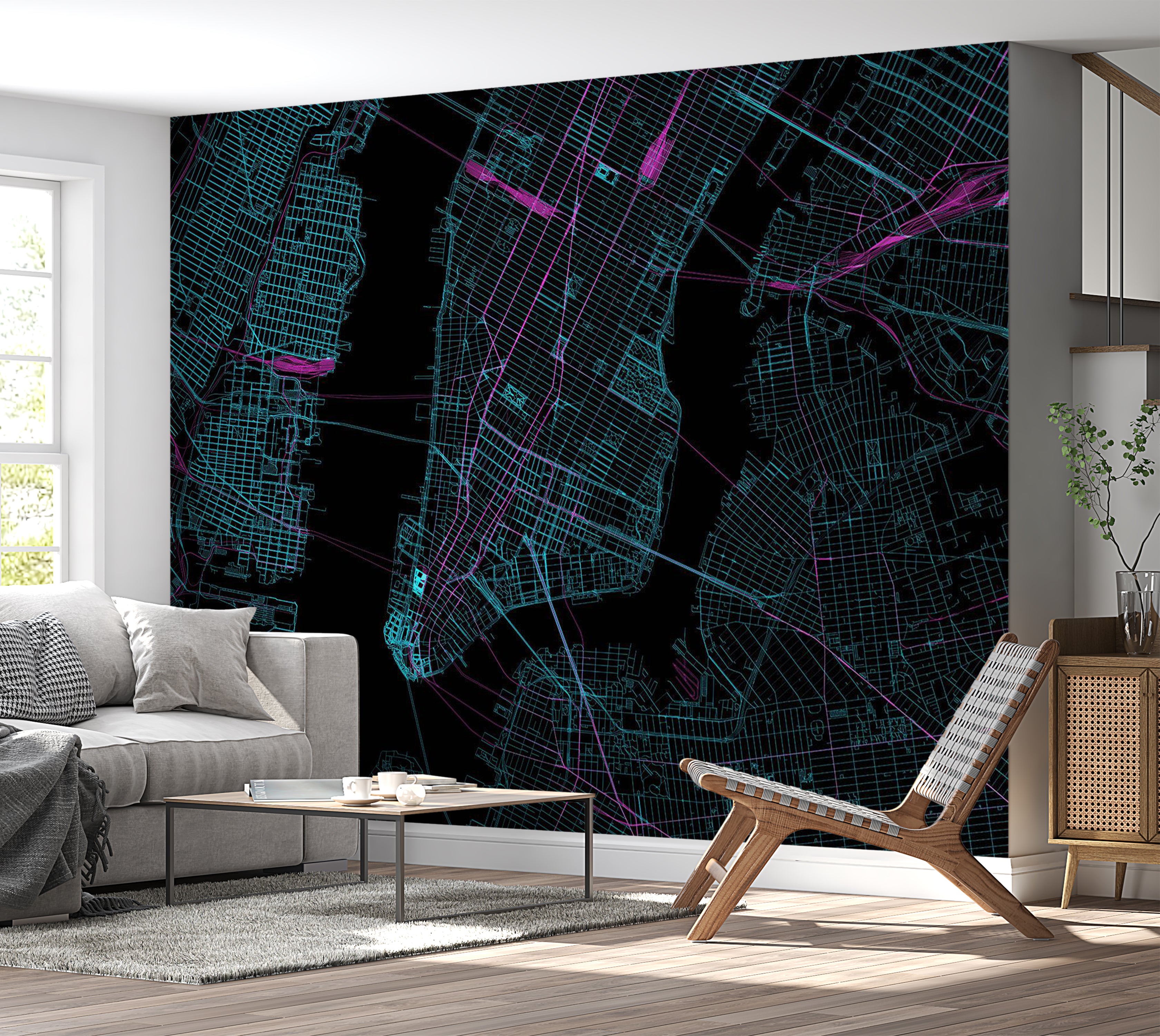 Map Wallpaper Wall Mural - Blue Manhattan 39"Wx27"H / Standard