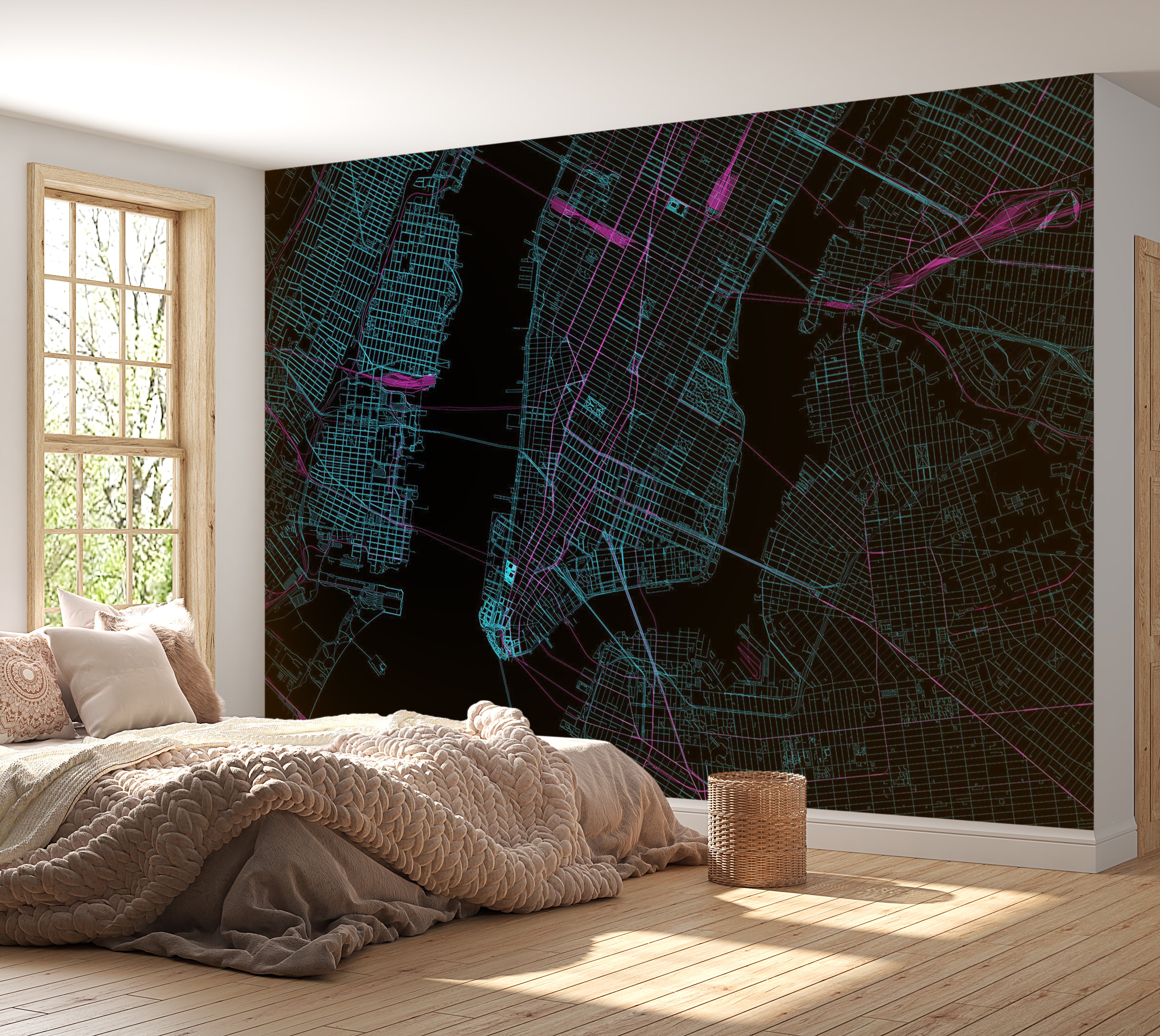 Map Wallpaper Wall Mural - Blue Manhattan 39"Wx27"H / Standard