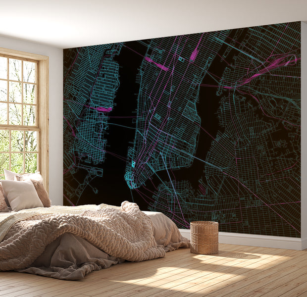 Map Wallpaper Wall Mural - Blue Manhattan 39"Wx27"H / Standard