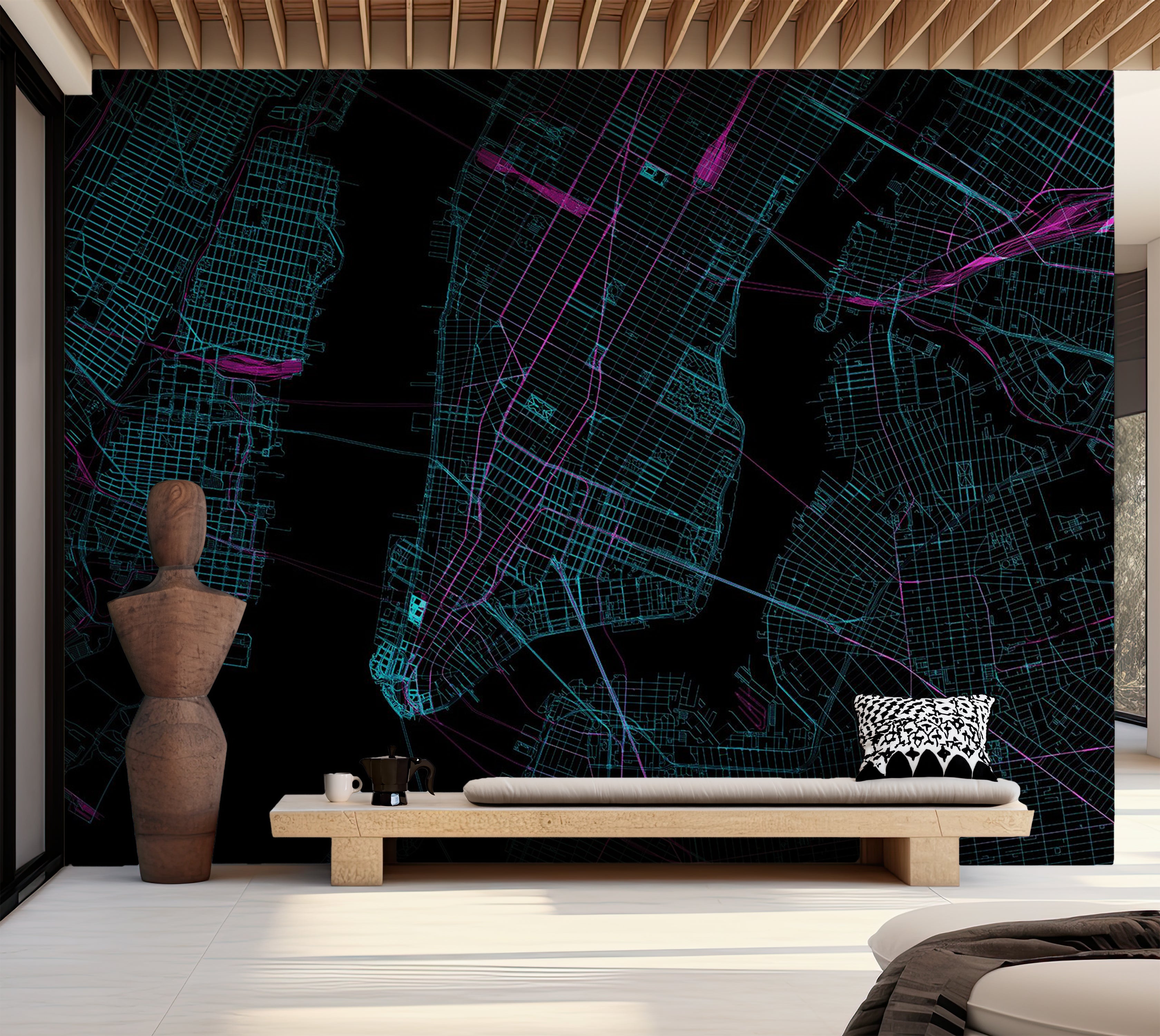 Map Wallpaper Wall Mural - Blue Manhattan 39"Wx27"H / Standard