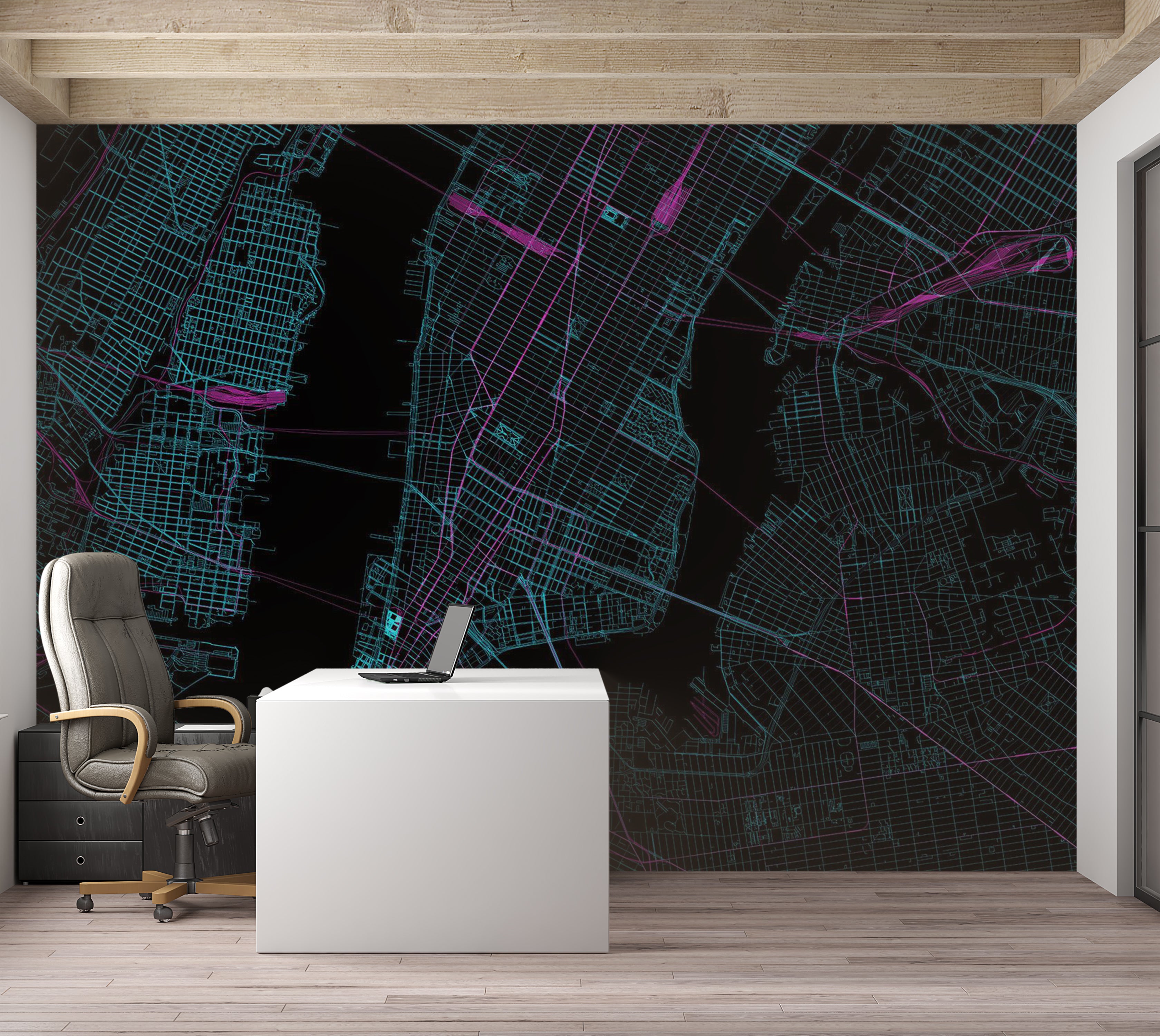 Map Wallpaper Wall Mural - Blue Manhattan 39"Wx27"H / Standard