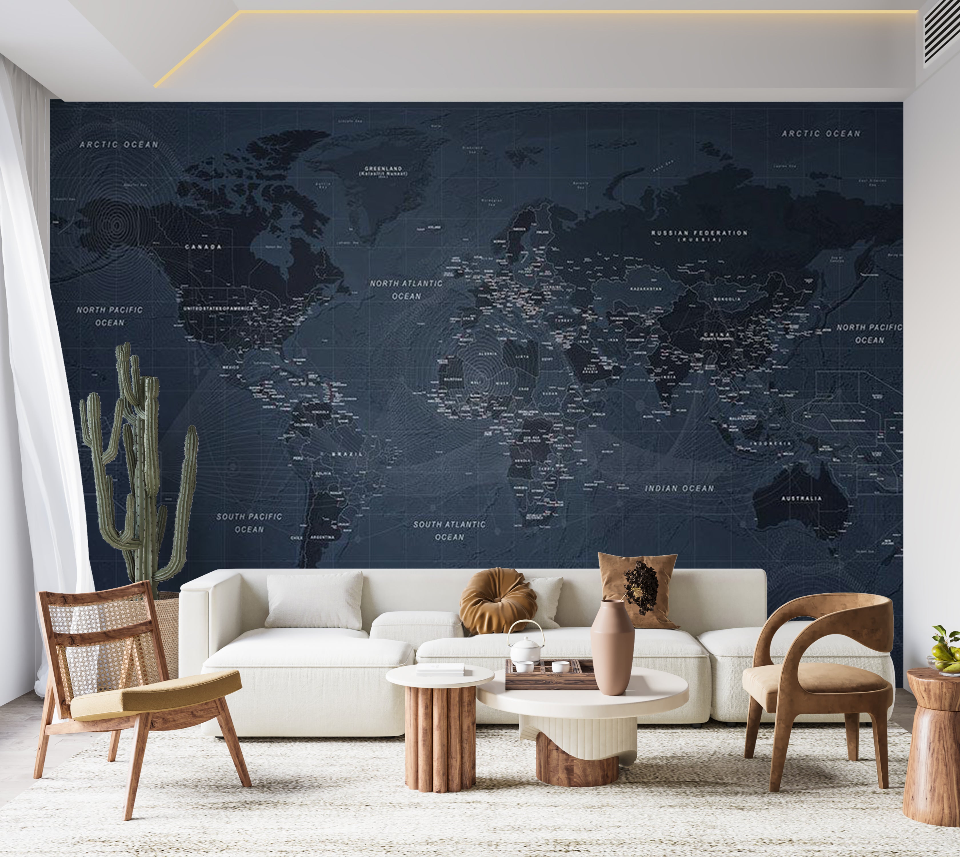 Map Wallpaper Wall Mural - Contemporary Loft World Map 39"Wx27"H / Standard