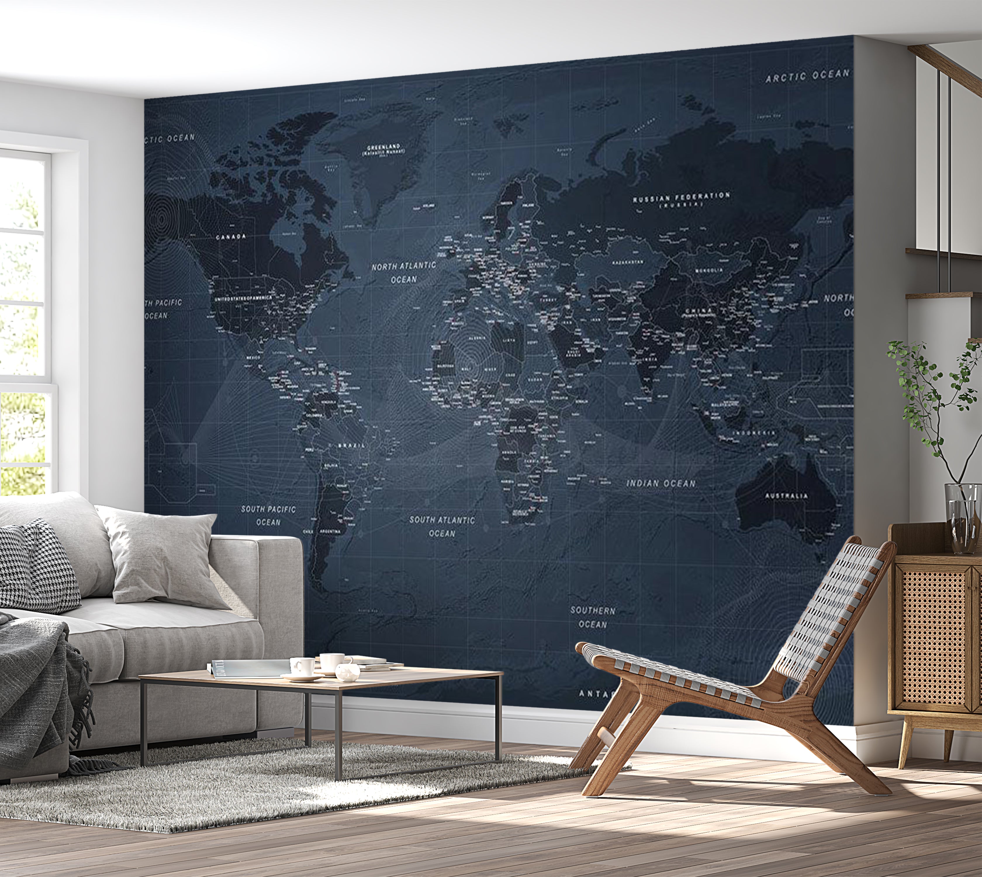 Map Wallpaper Wall Mural - Contemporary Loft World Map 39"Wx27"H / Standard