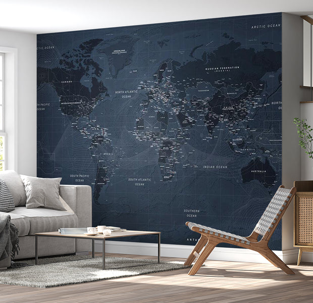Map Wallpaper Wall Mural - Contemporary Loft World Map 39"Wx27"H / Standard