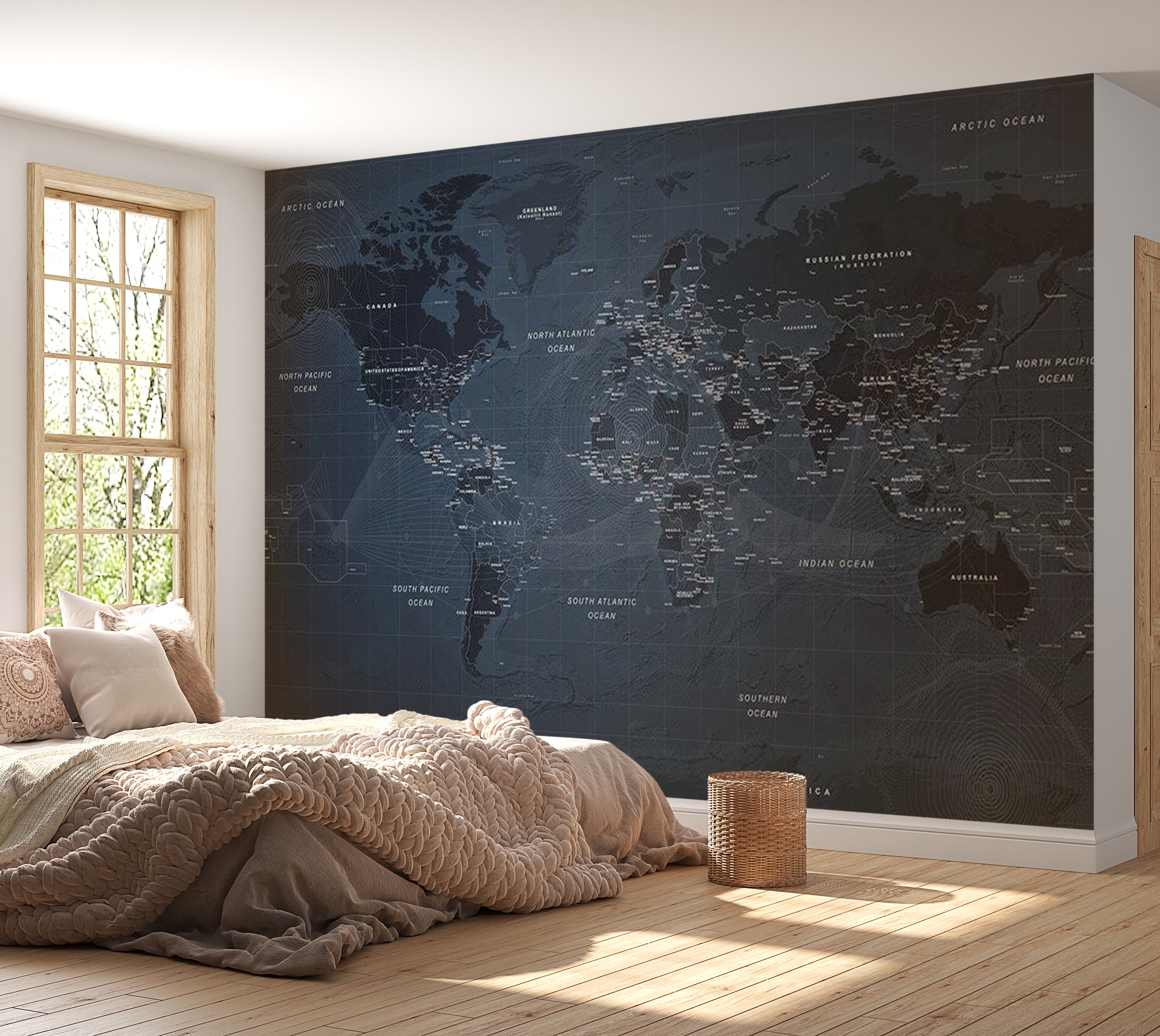 Map Wallpaper Wall Mural - Contemporary Loft World Map 39"Wx27"H / Standard