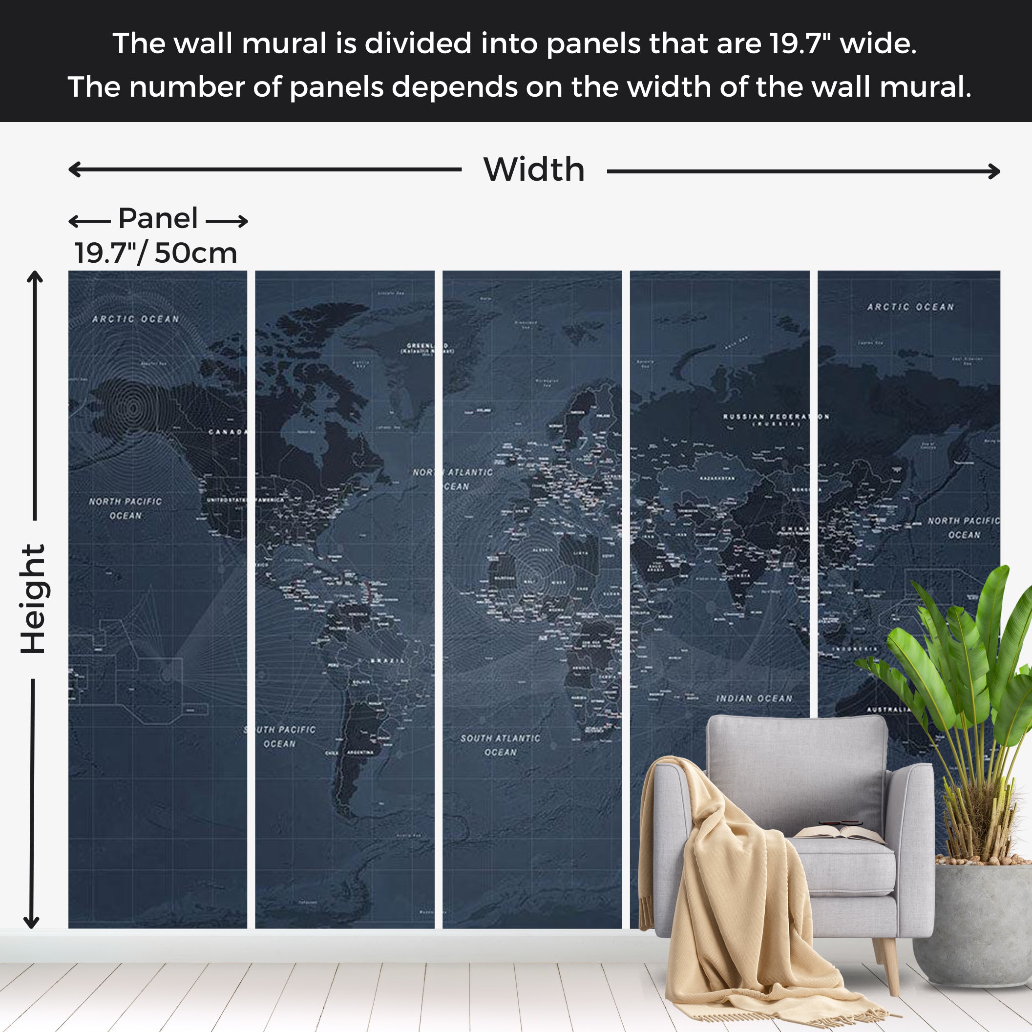 Map Wallpaper Wall Mural - Contemporary Loft World Map 39"Wx27"H / Standard