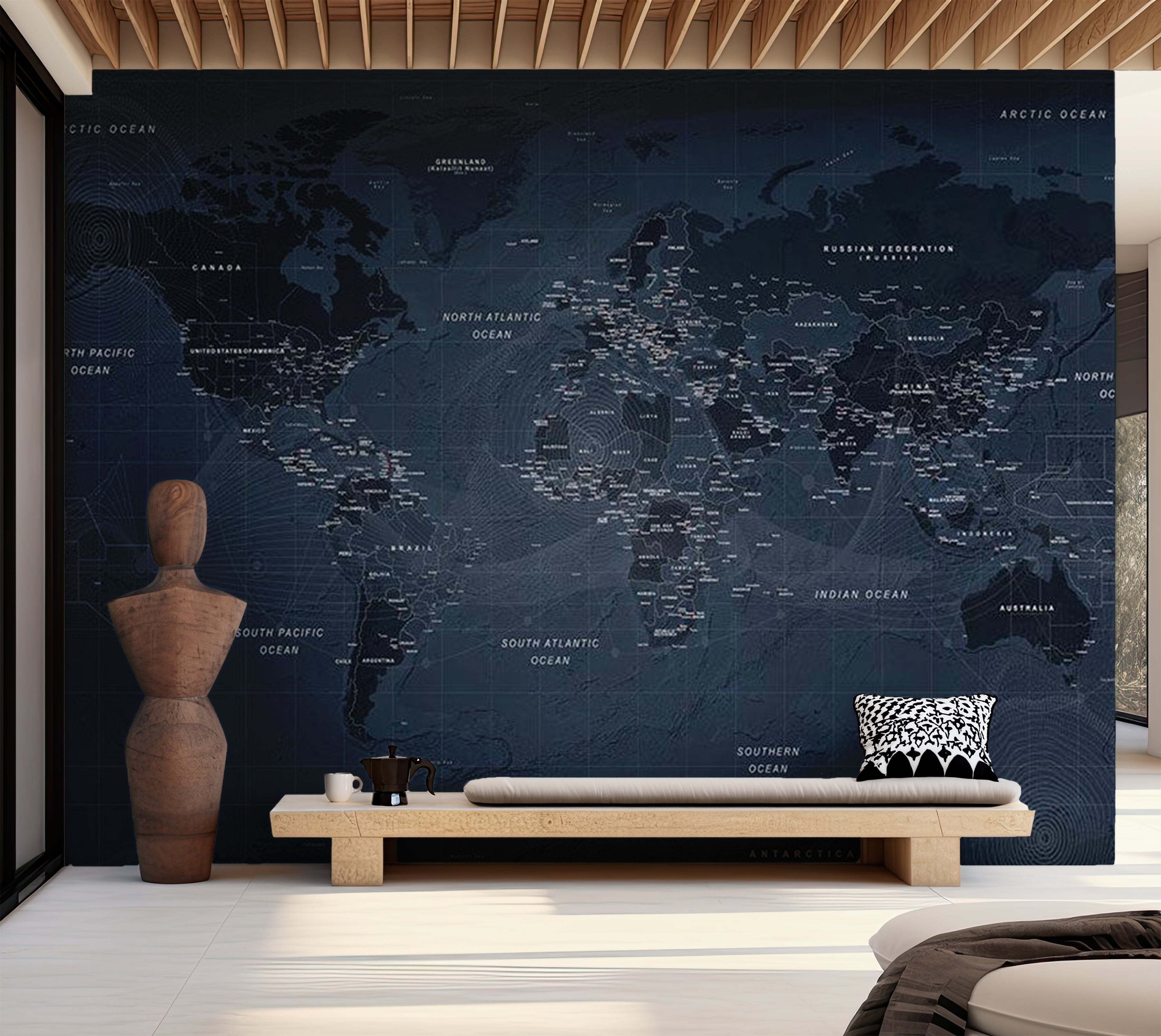 Map Wallpaper Wall Mural - Contemporary Loft World Map 39"Wx27"H / Standard