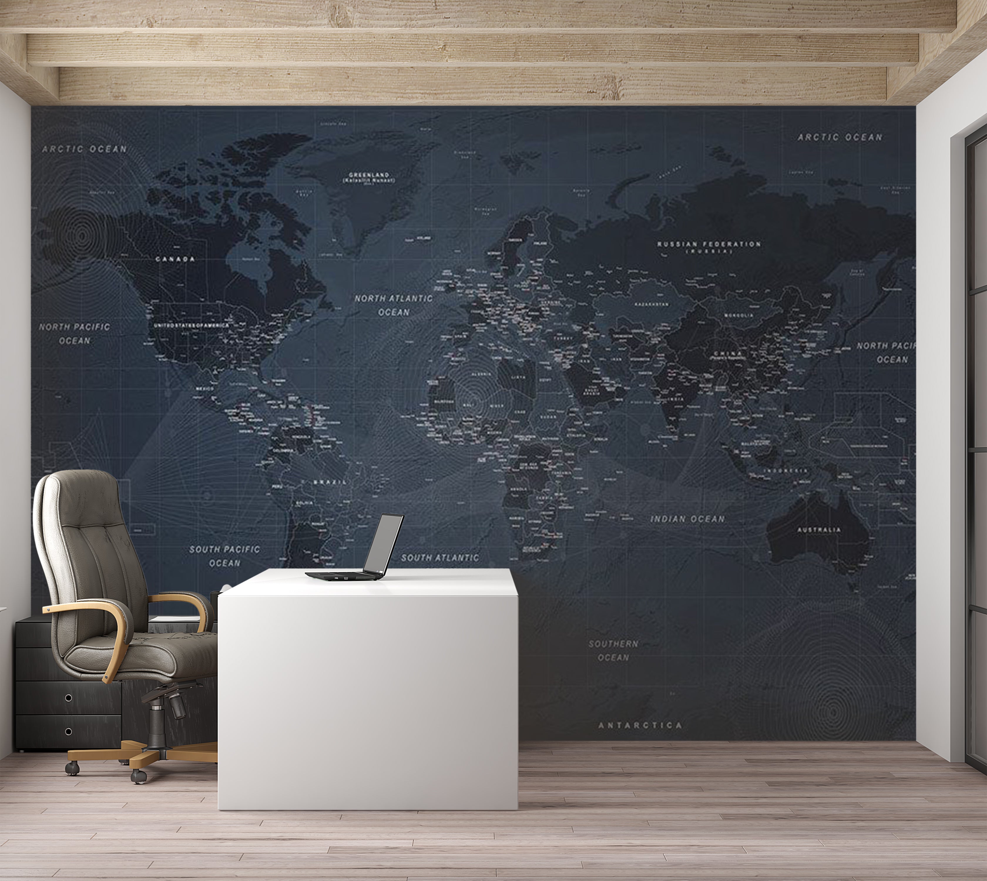 Map Wallpaper Wall Mural - Contemporary Loft World Map 39"Wx27"H / Standard