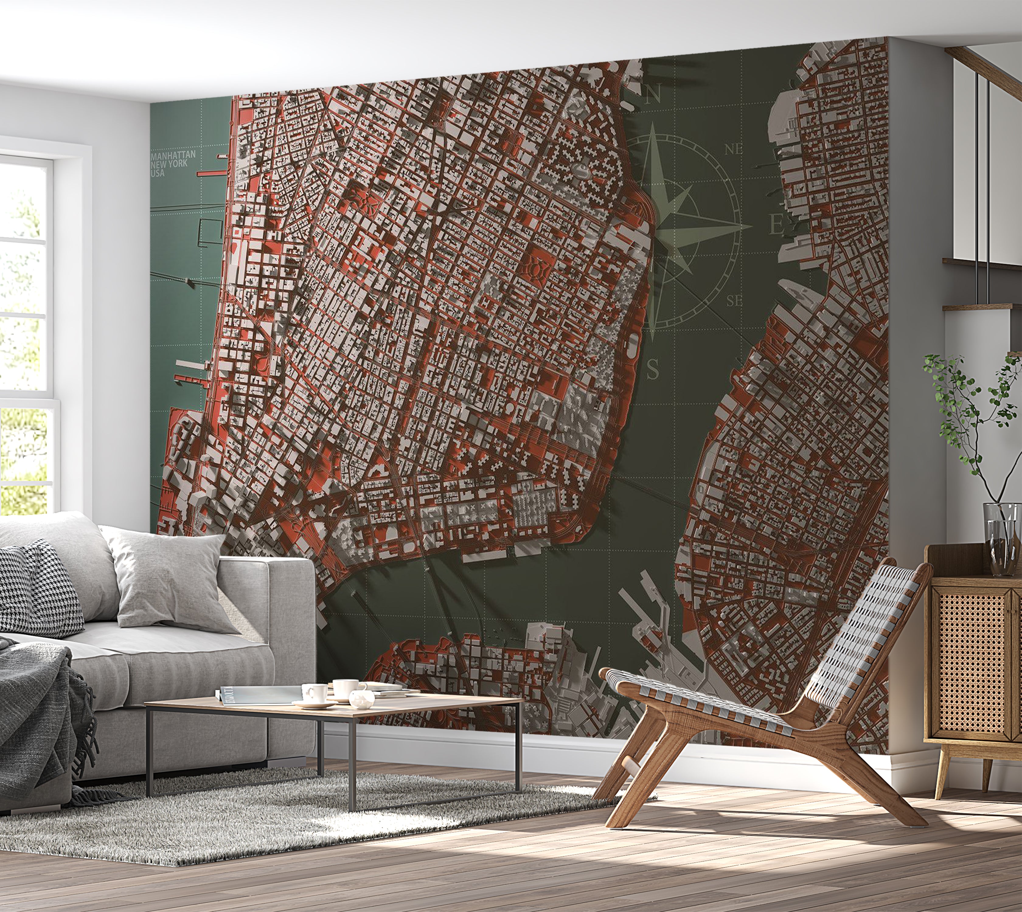 Map Wallpaper Wall Mural - Meet Manhattan 39"Wx27"H / Standard