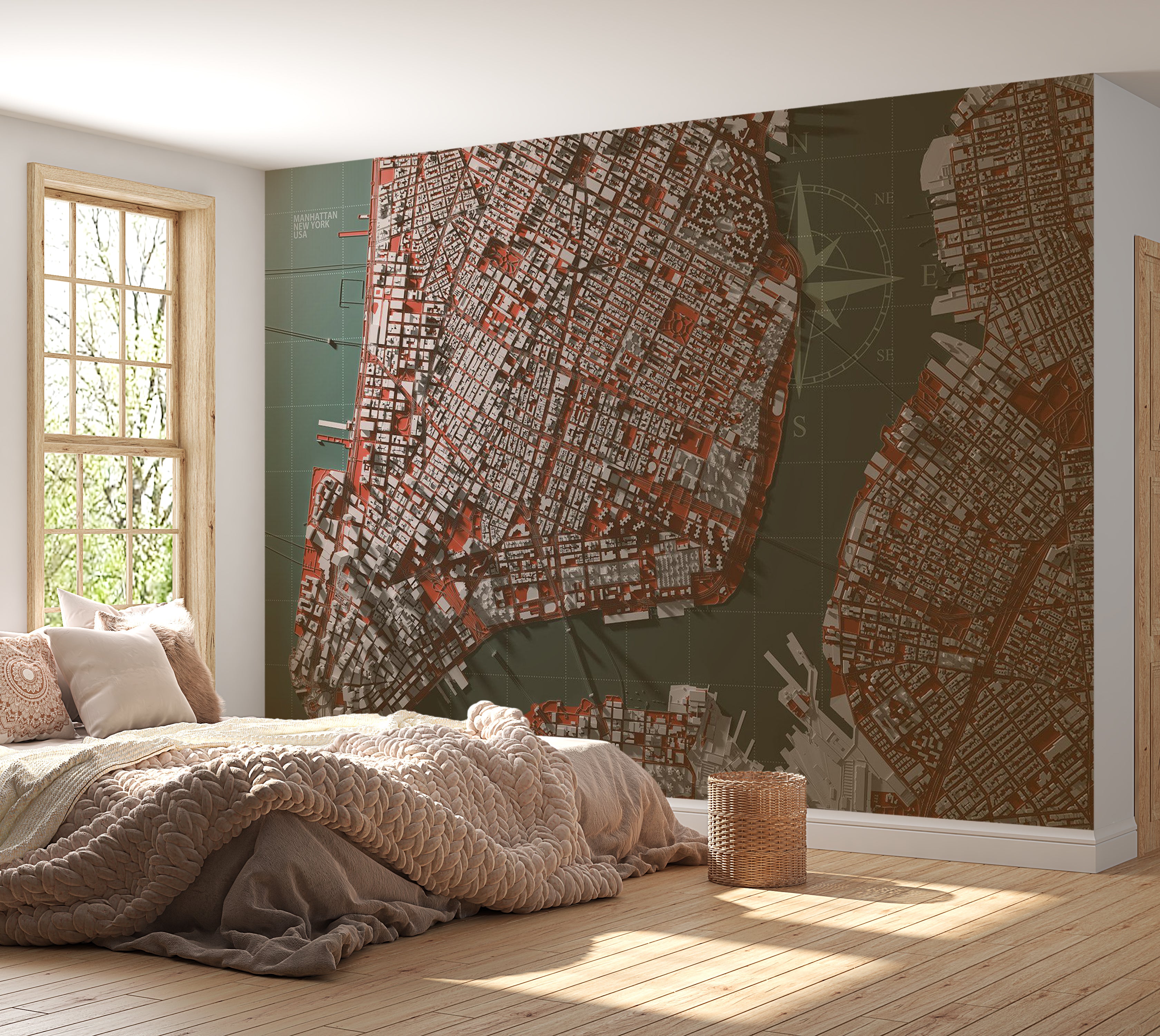 Map Wallpaper Wall Mural - Meet Manhattan 39"Wx27"H / Standard