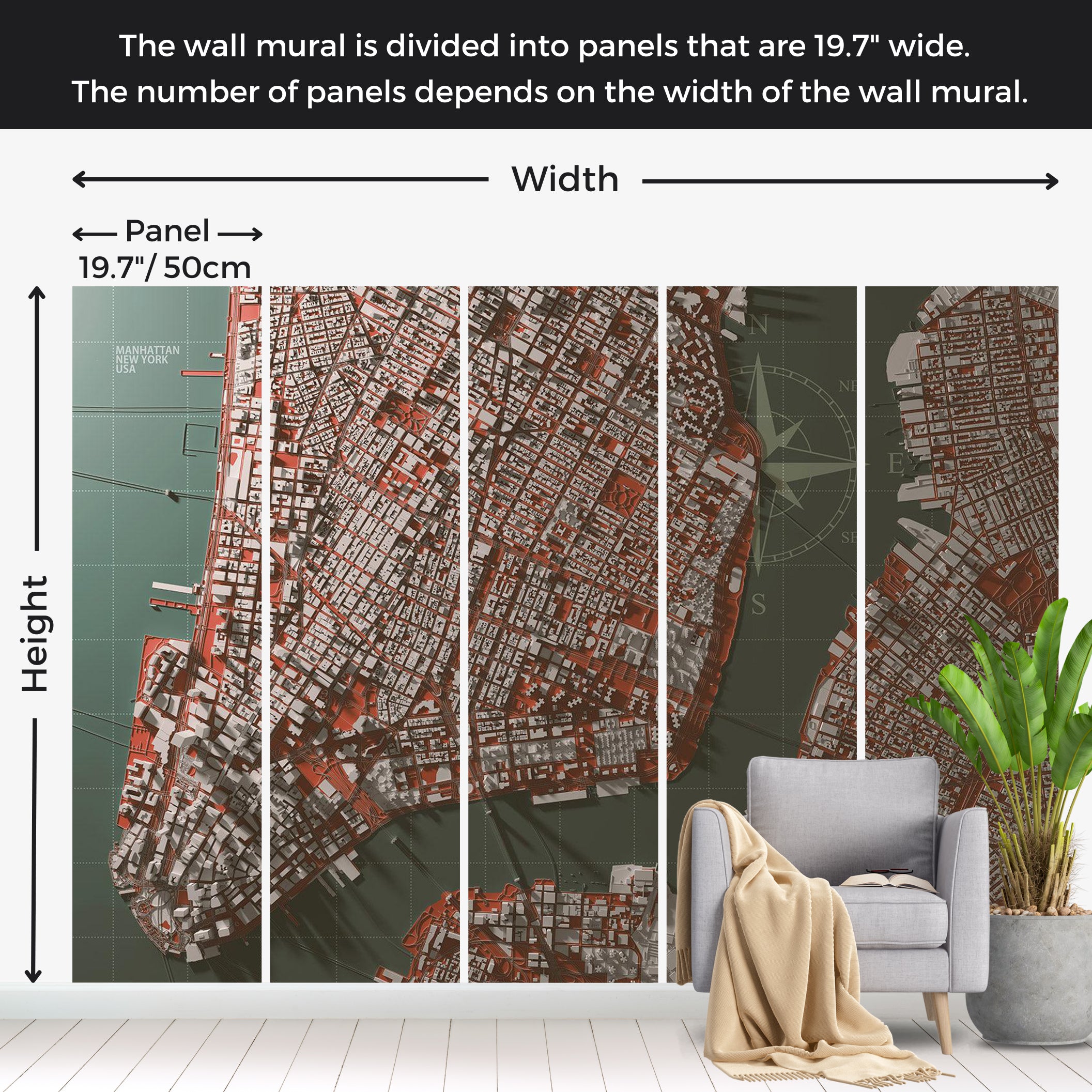 Map Wallpaper Wall Mural - Meet Manhattan 39"Wx27"H / Standard