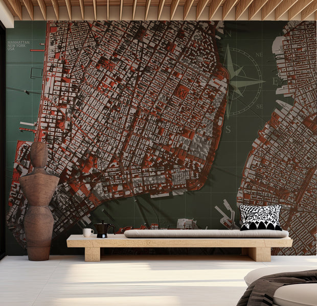 Map Wallpaper Wall Mural - Meet Manhattan 39"Wx27"H / Standard