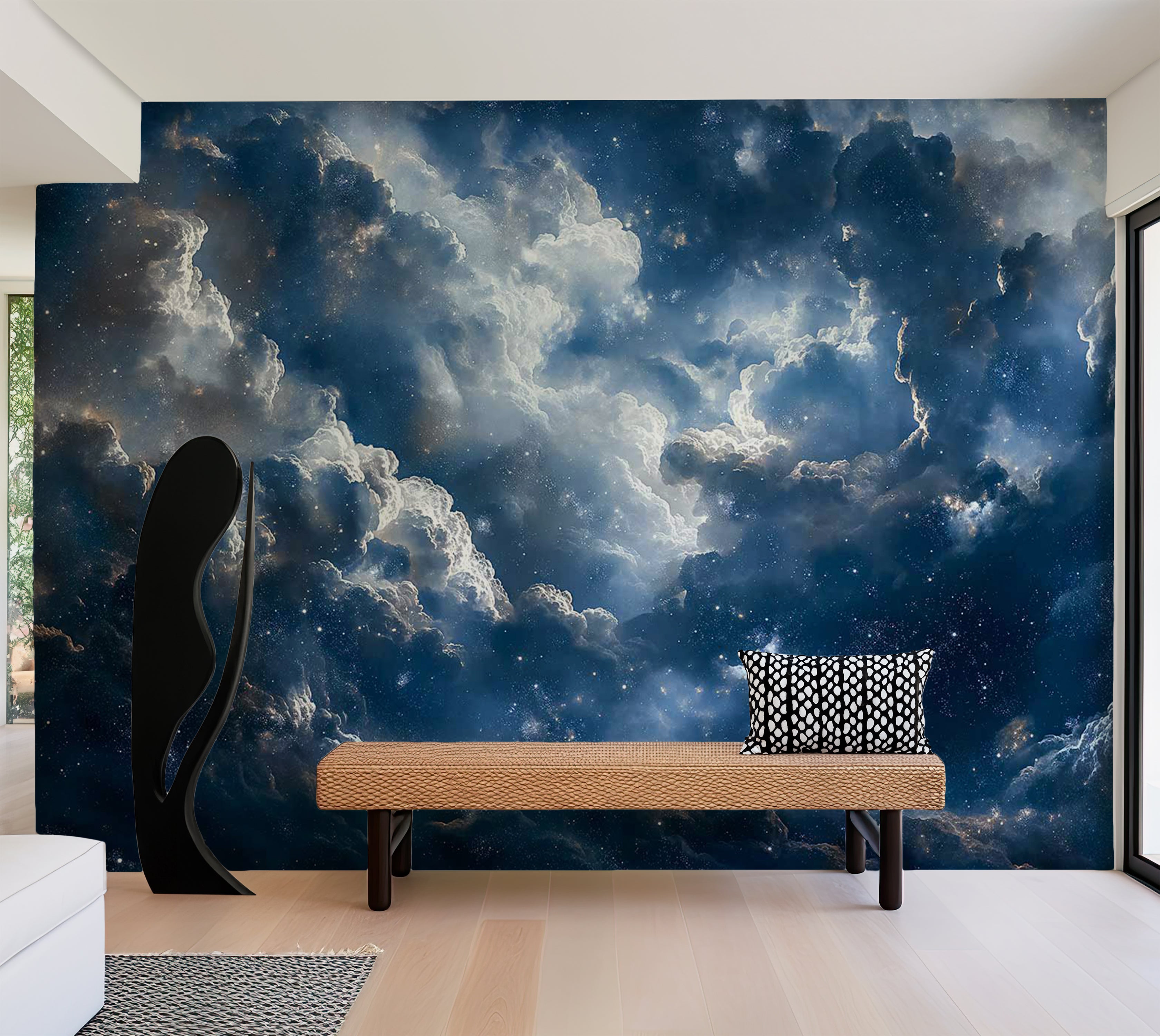 Space Wallpaper Wall Mural - Clouds and Stars 39"Wx27"H / Standard