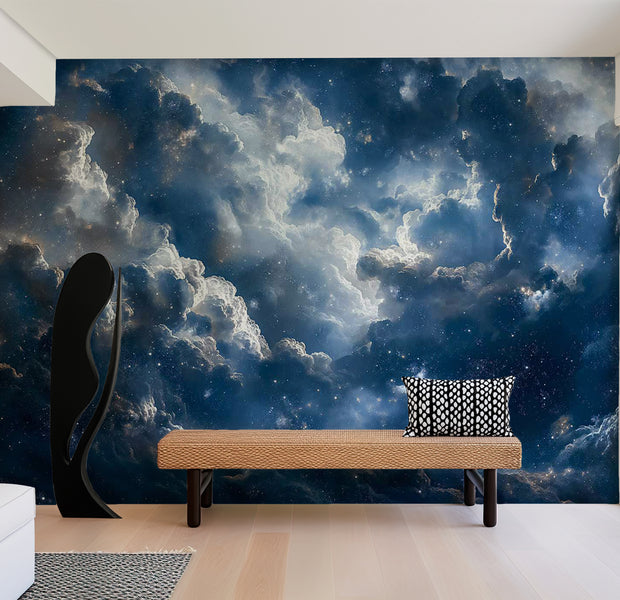 Space Wallpaper Wall Mural - Clouds and Stars 39"Wx27"H / Standard