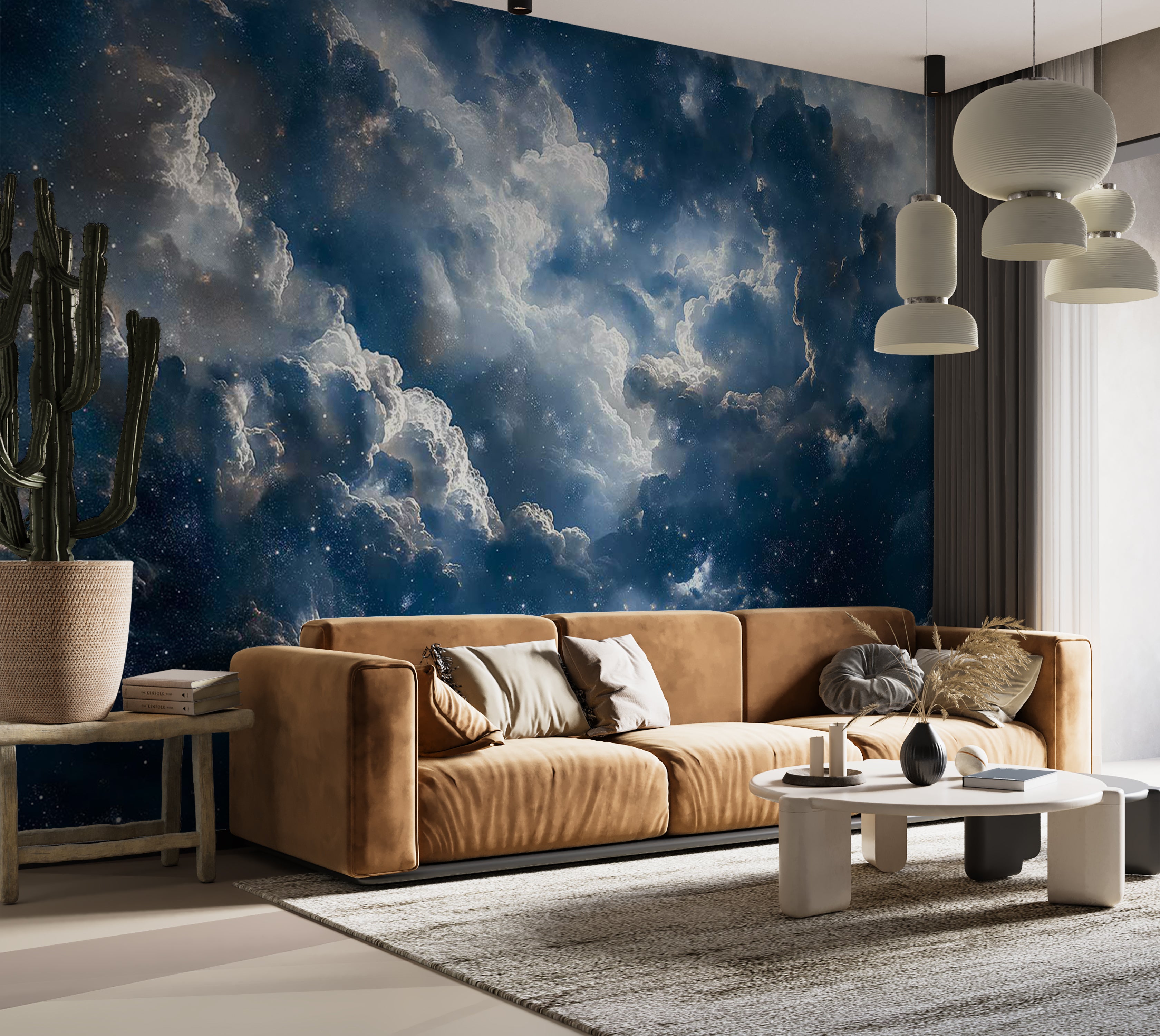 Space Wallpaper Wall Mural - Clouds and Stars 39"Wx27"H / Standard