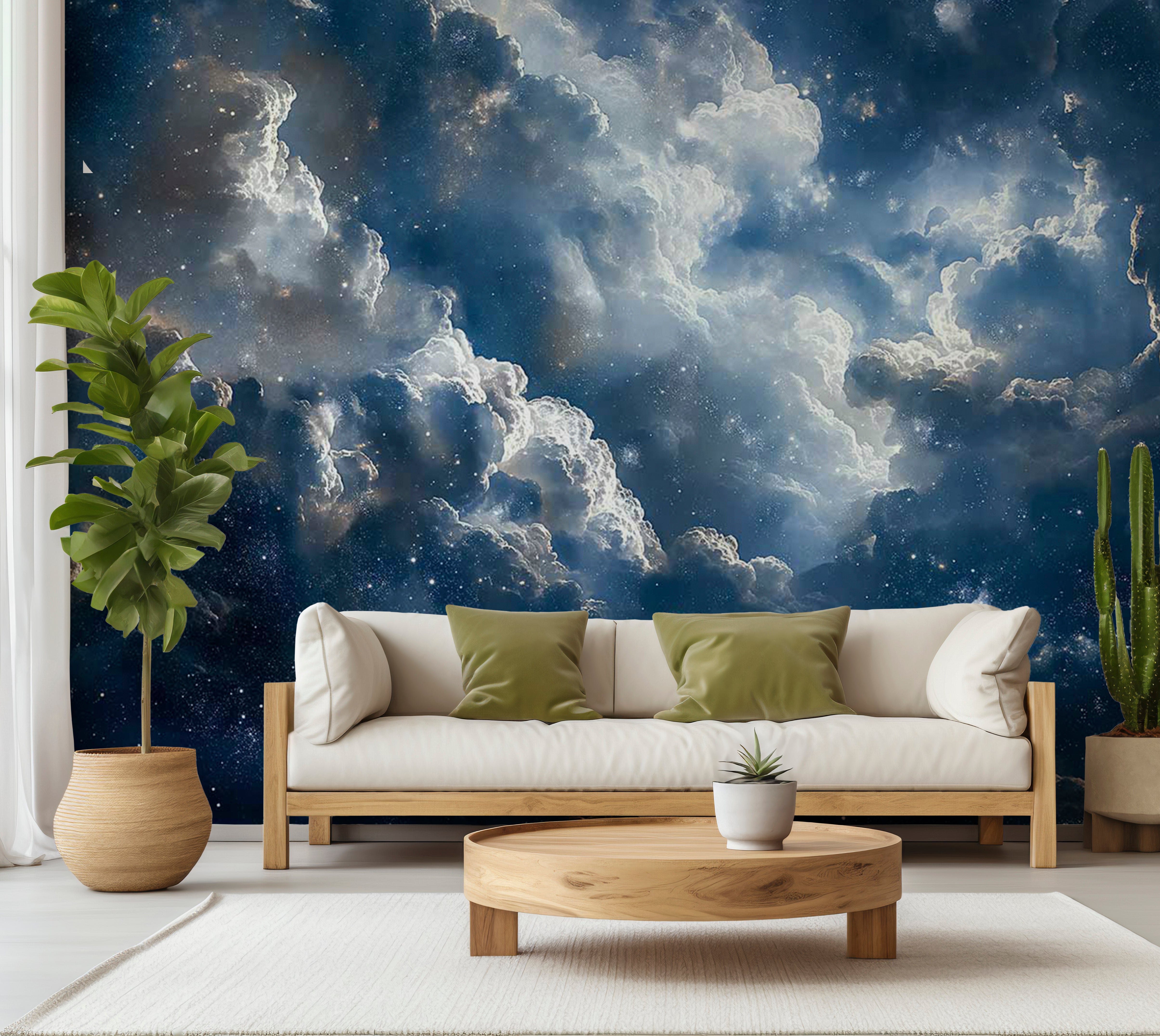 Space Wallpaper Wall Mural - Clouds and Stars 39"Wx27"H / Standard