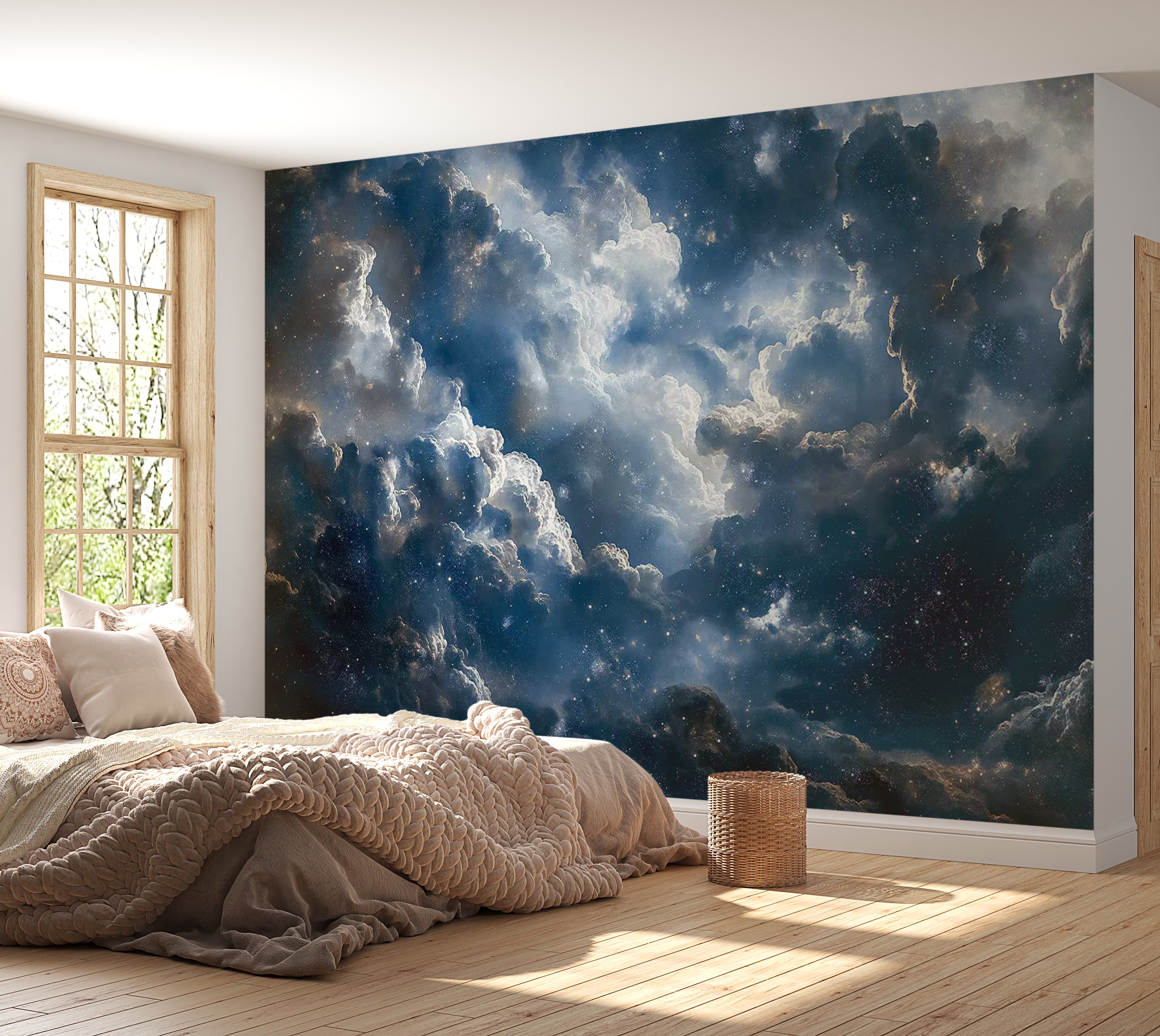 Space Wallpaper Wall Mural - Clouds and Stars 39"Wx27"H / Standard