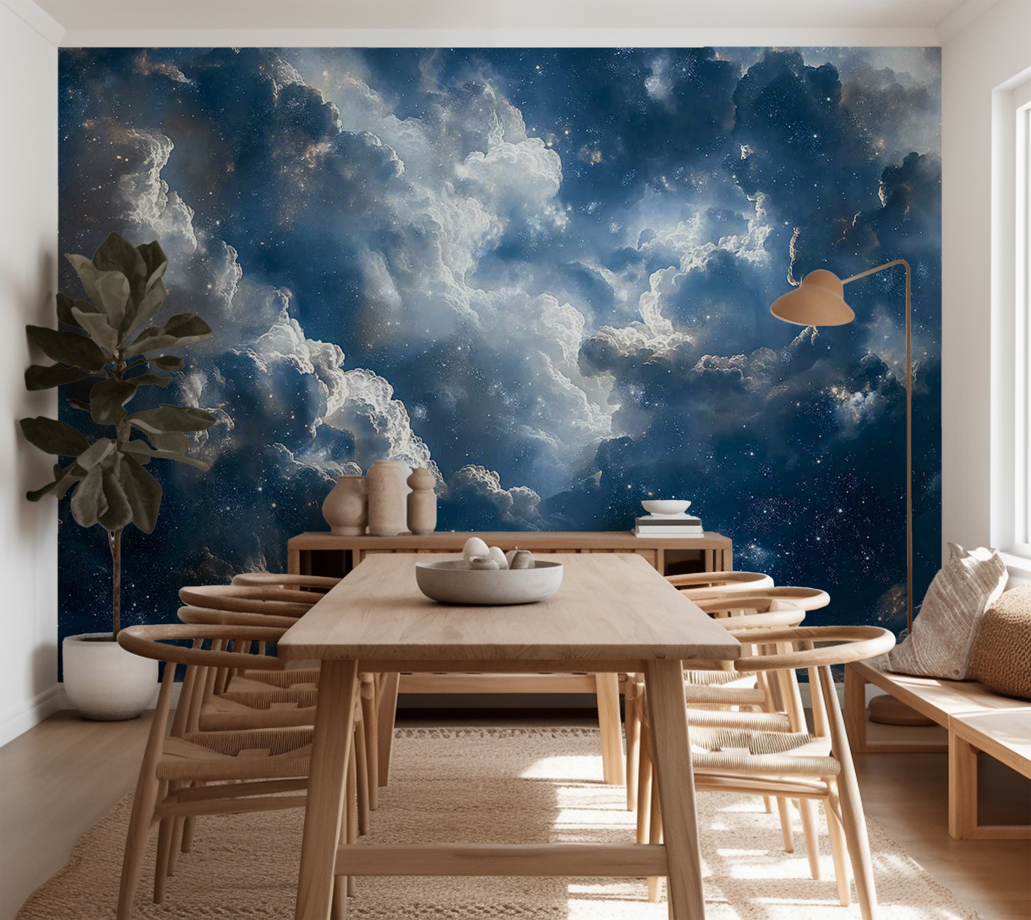 Space Wallpaper Wall Mural - Clouds and Stars 39"Wx27"H / Standard