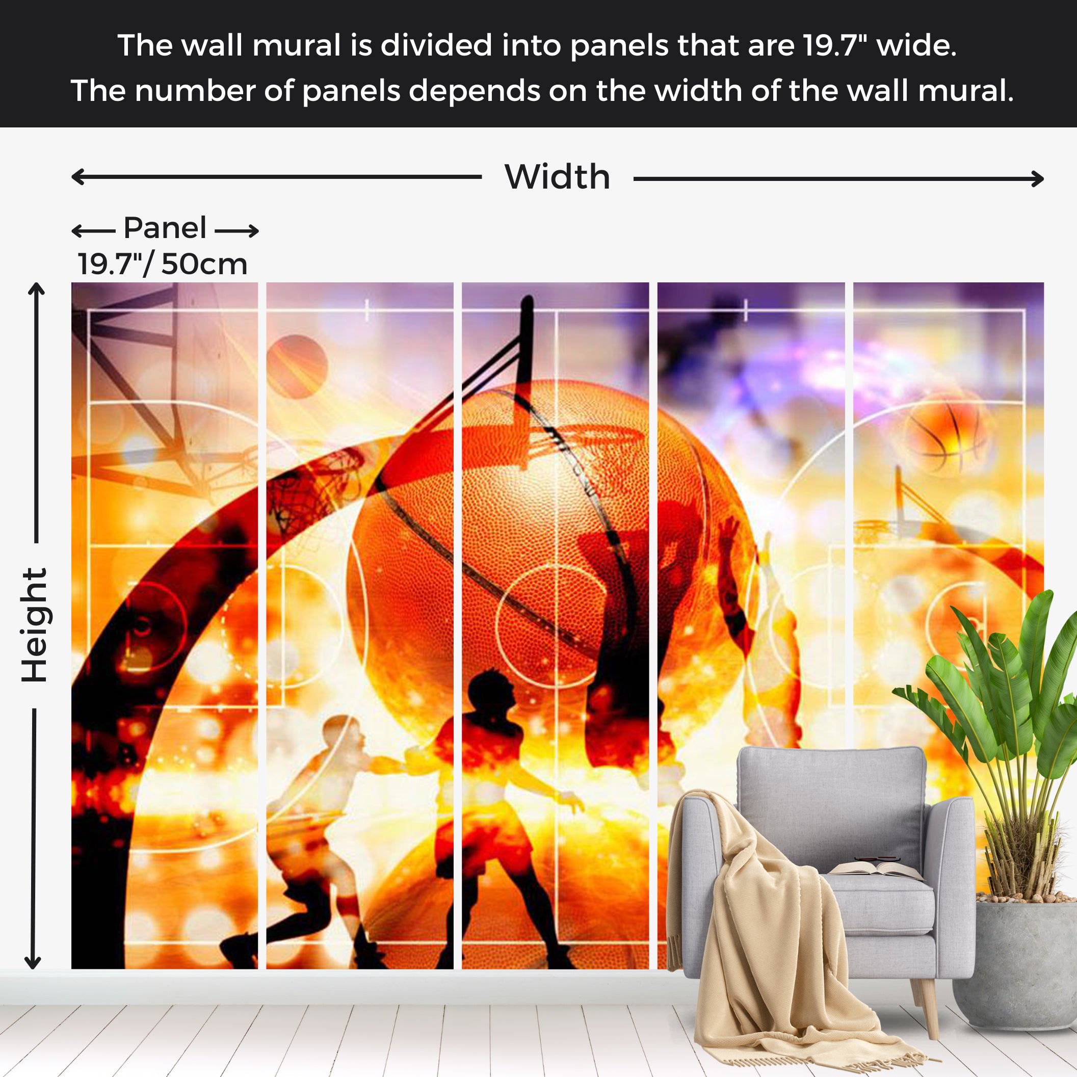 Sports Wallpaper Wall Mural - Basketball 39"Wx27"H / Standard