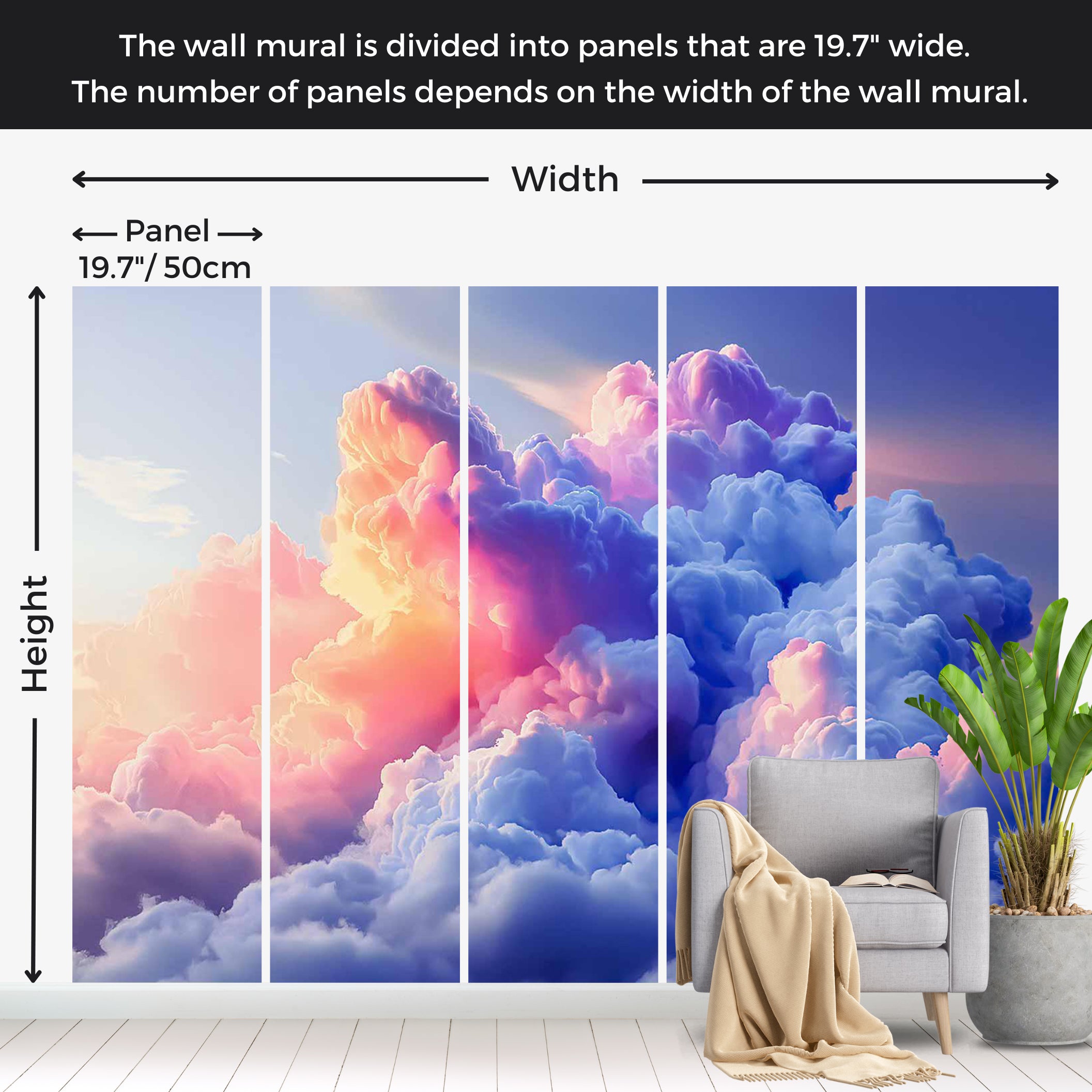 Surface Texture Wallpaper Wall Mural - Artistic Clouds 39"Wx27"H / Standard