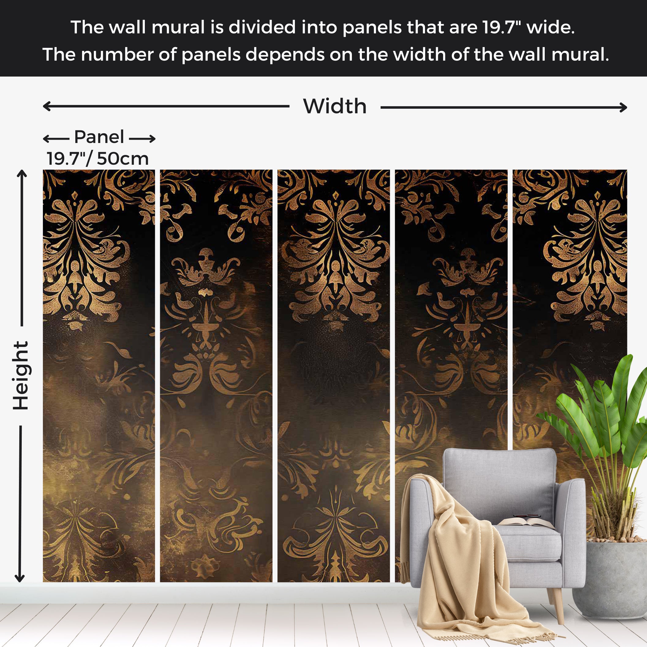 Surface Texture Wallpaper Wall Mural - Baroque Ornaments Retro Motif 39"Wx27"H / Standard