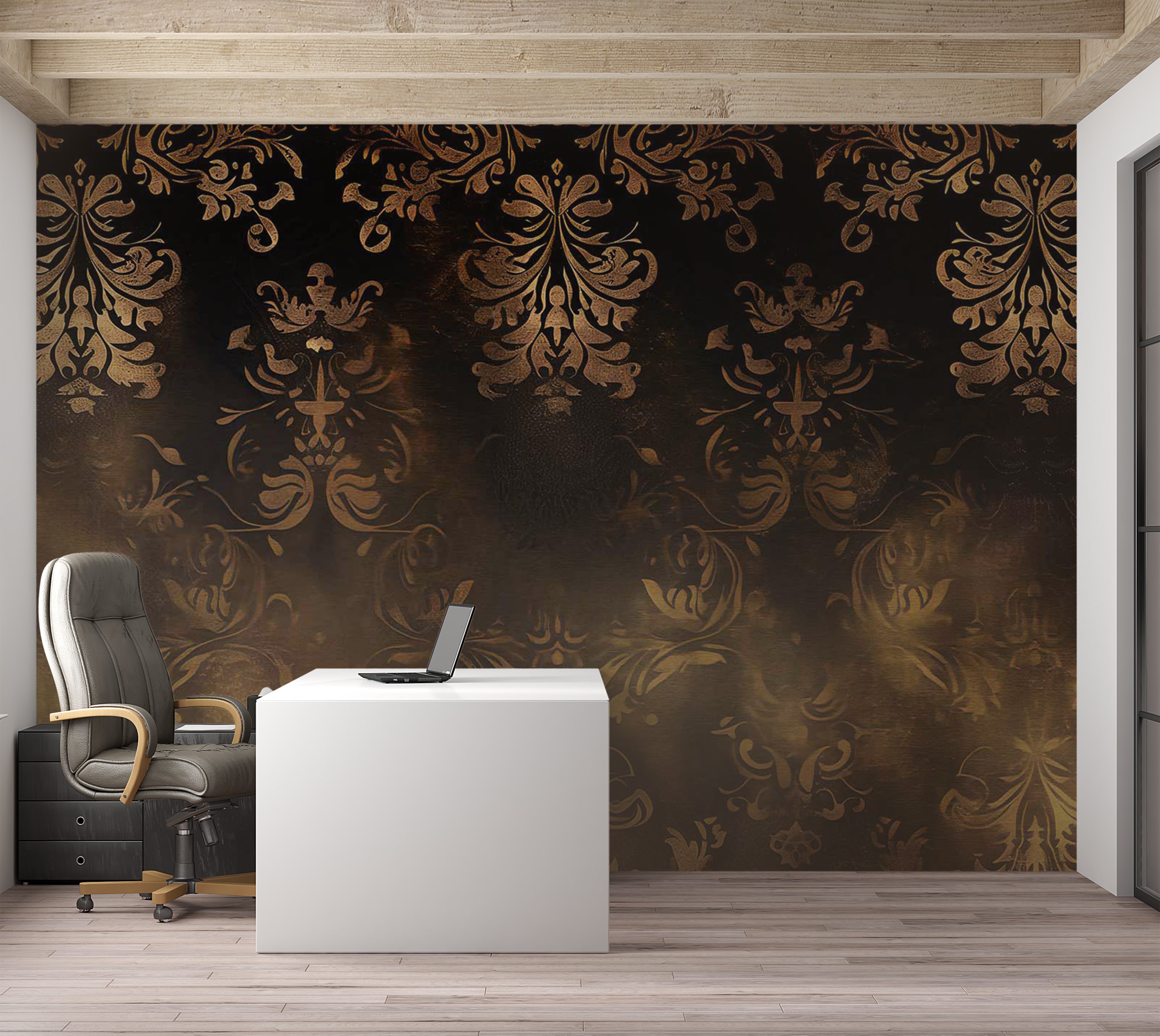 Surface Texture Wallpaper Wall Mural - Baroque Ornaments Retro Motif 39"Wx27"H / Standard