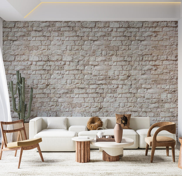 Surface Texture Wallpaper Wall Mural - Beige Aesthetic Brick Wall 39"Wx27"H / Standard
