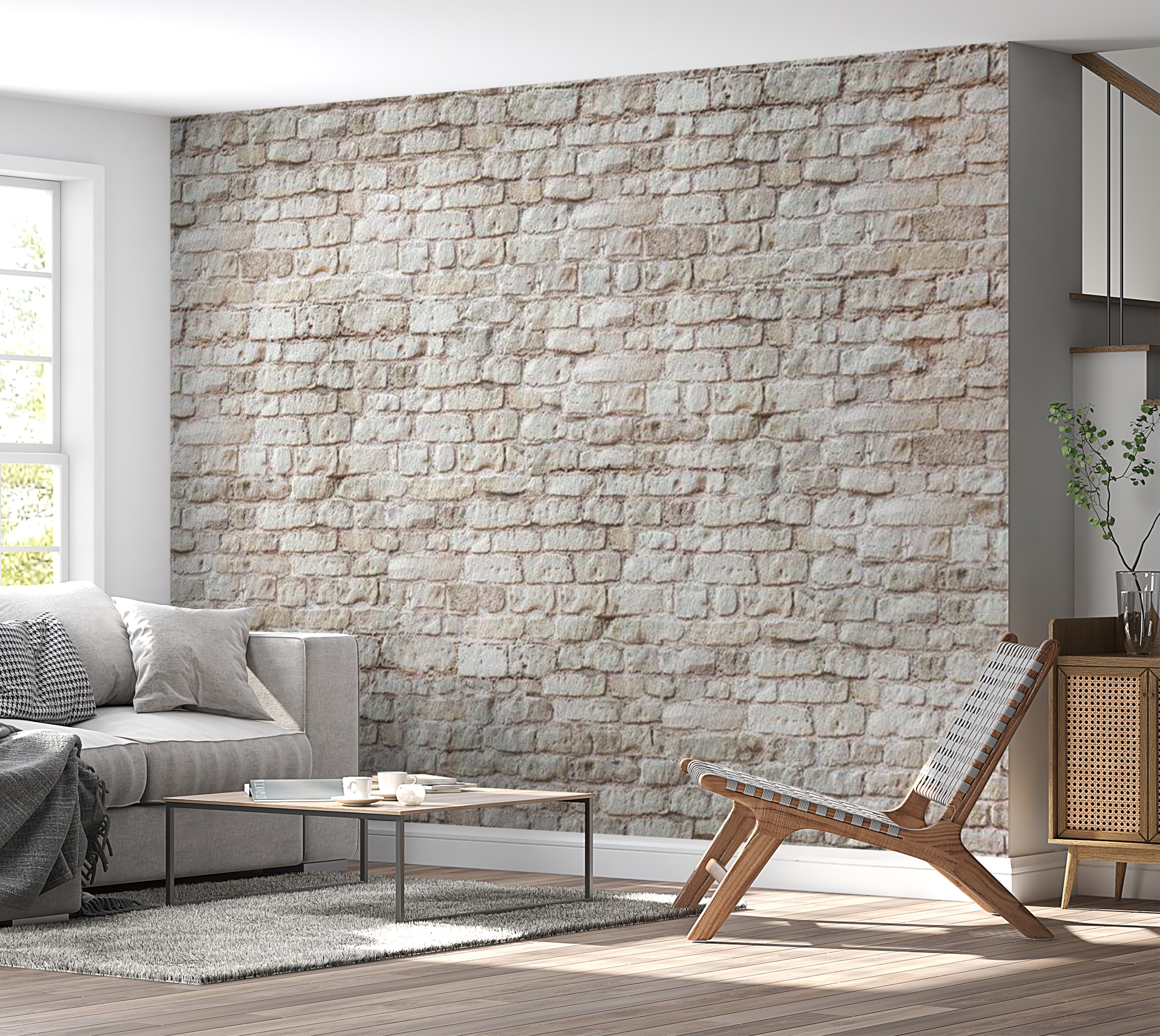 Surface Texture Wallpaper Wall Mural - Beige Aesthetic Brick Wall 39"Wx27"H / Standard