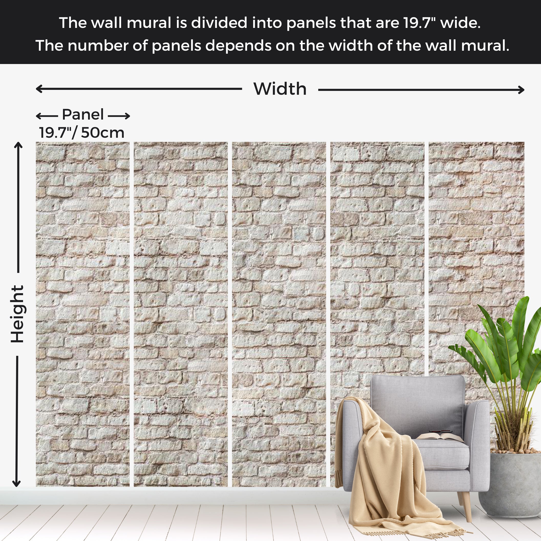 Surface Texture Wallpaper Wall Mural - Beige Aesthetic Brick Wall 39"Wx27"H / Standard