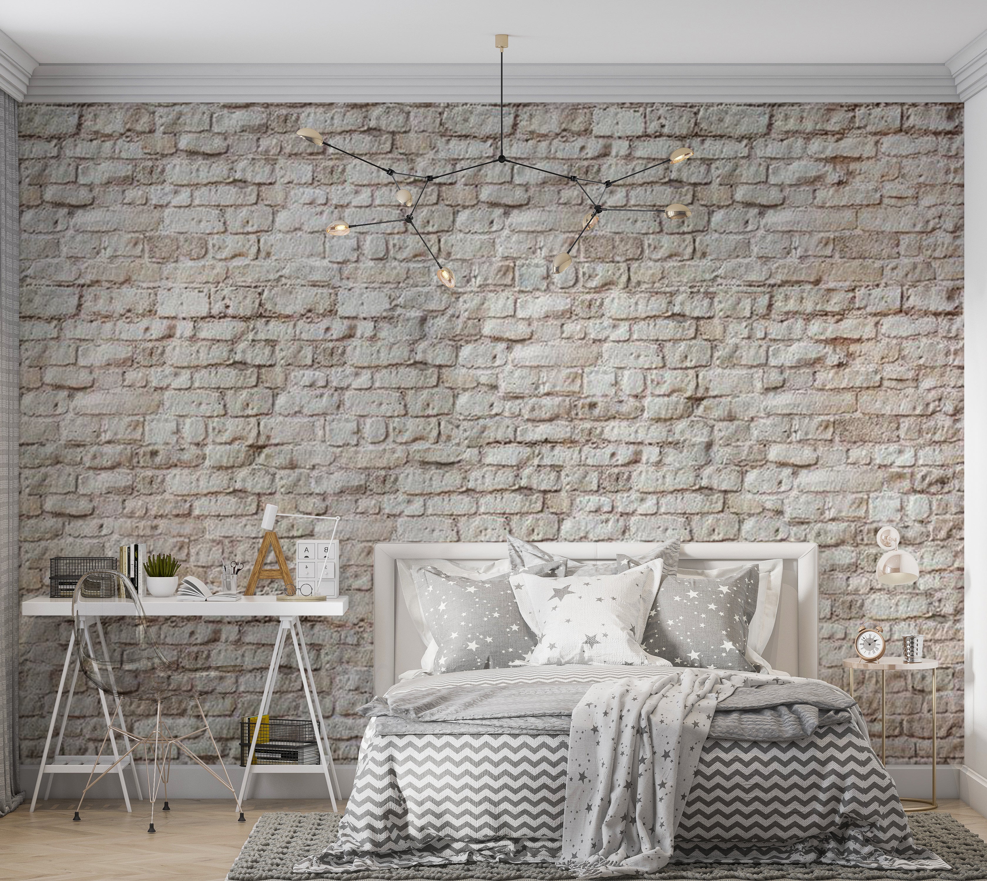 Surface Texture Wallpaper Wall Mural - Beige Aesthetic Brick Wall 39"Wx27"H / Standard