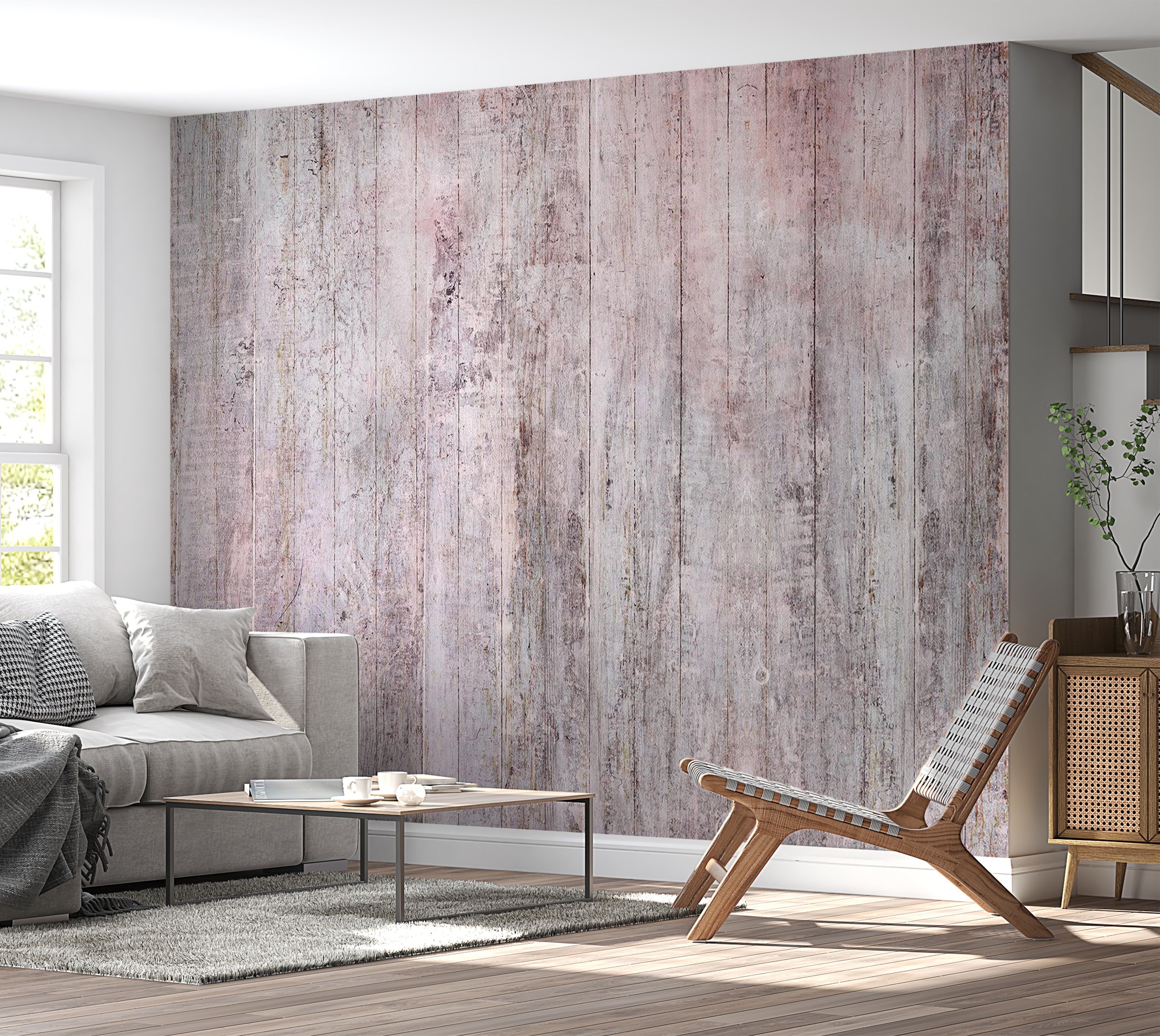 Surface Texture Wallpaper Wall Mural - Beige Boho Rustic Wood 39"Wx27"H / Standard