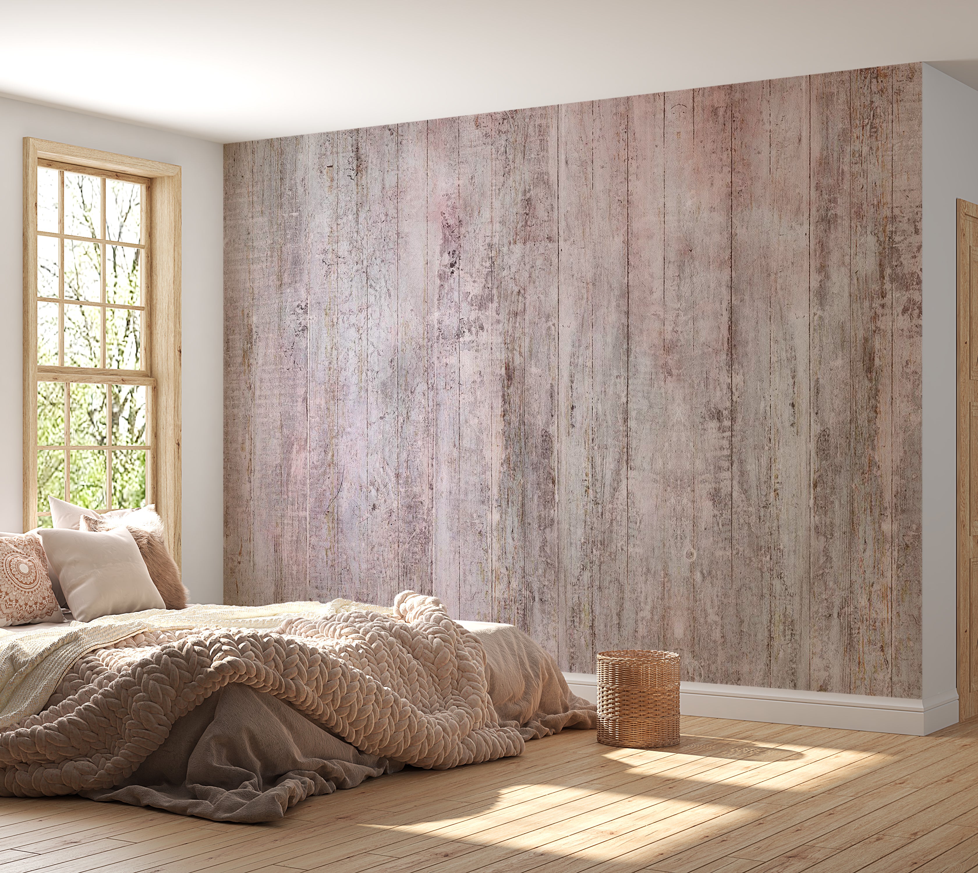 Surface Texture Wallpaper Wall Mural - Beige Boho Rustic Wood 39"Wx27"H / Standard