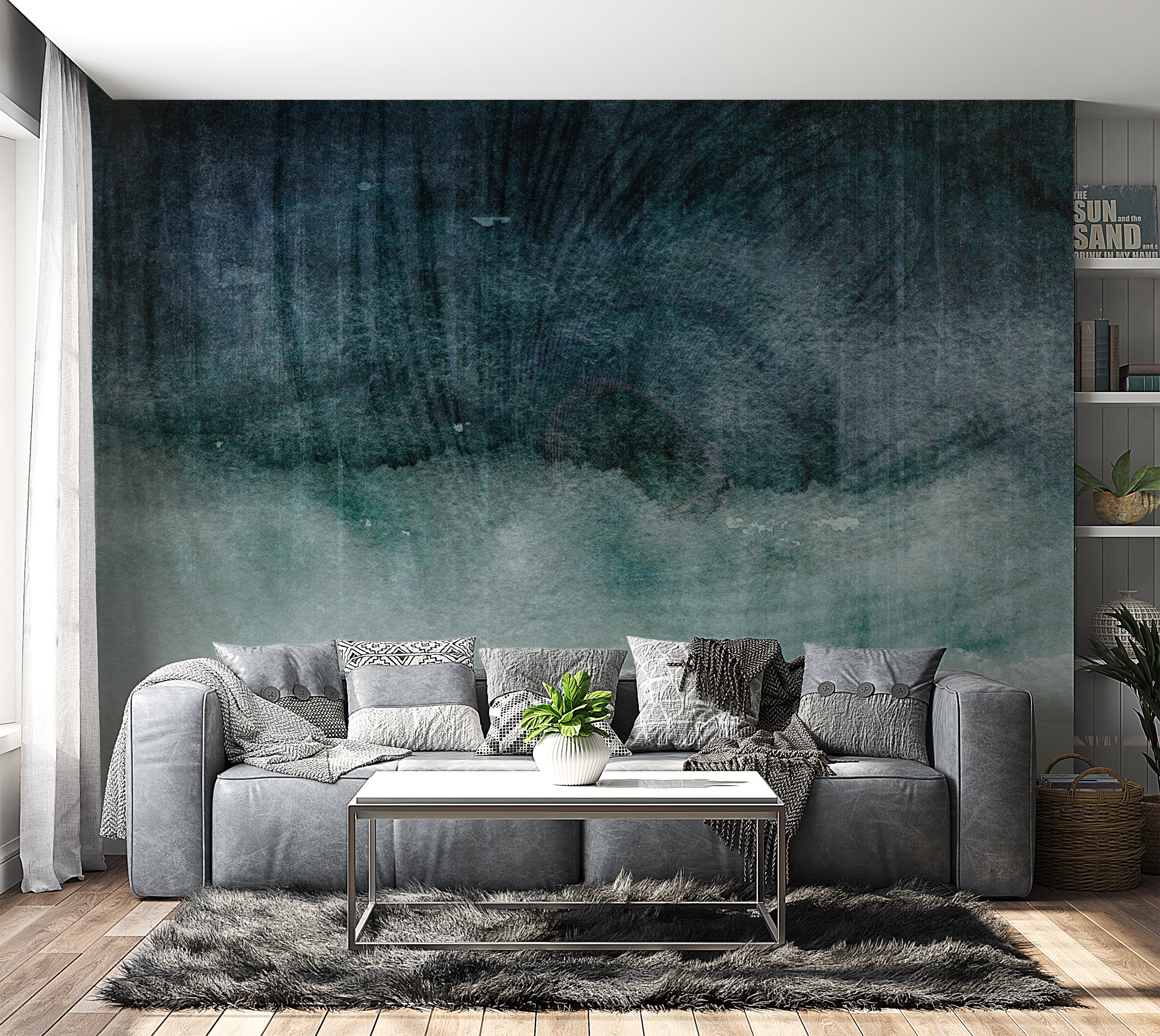 Surface Texture Wallpaper Wall Mural - Blue Concrete Expression 39"Wx27"H / Standard