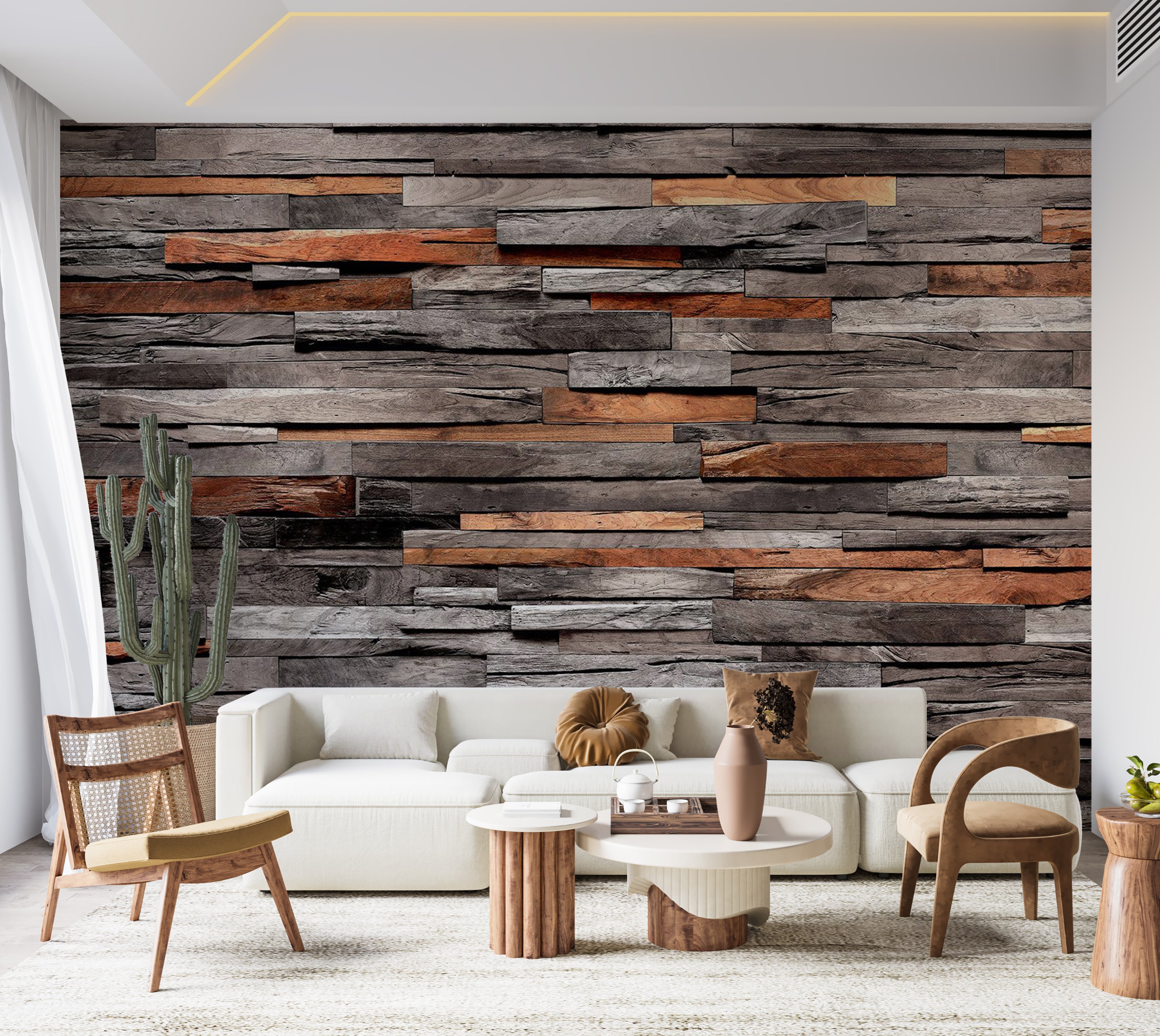 Surface Texture Wallpaper Wall Mural - Cedar Wood Combo 39"Wx27"H / Standard