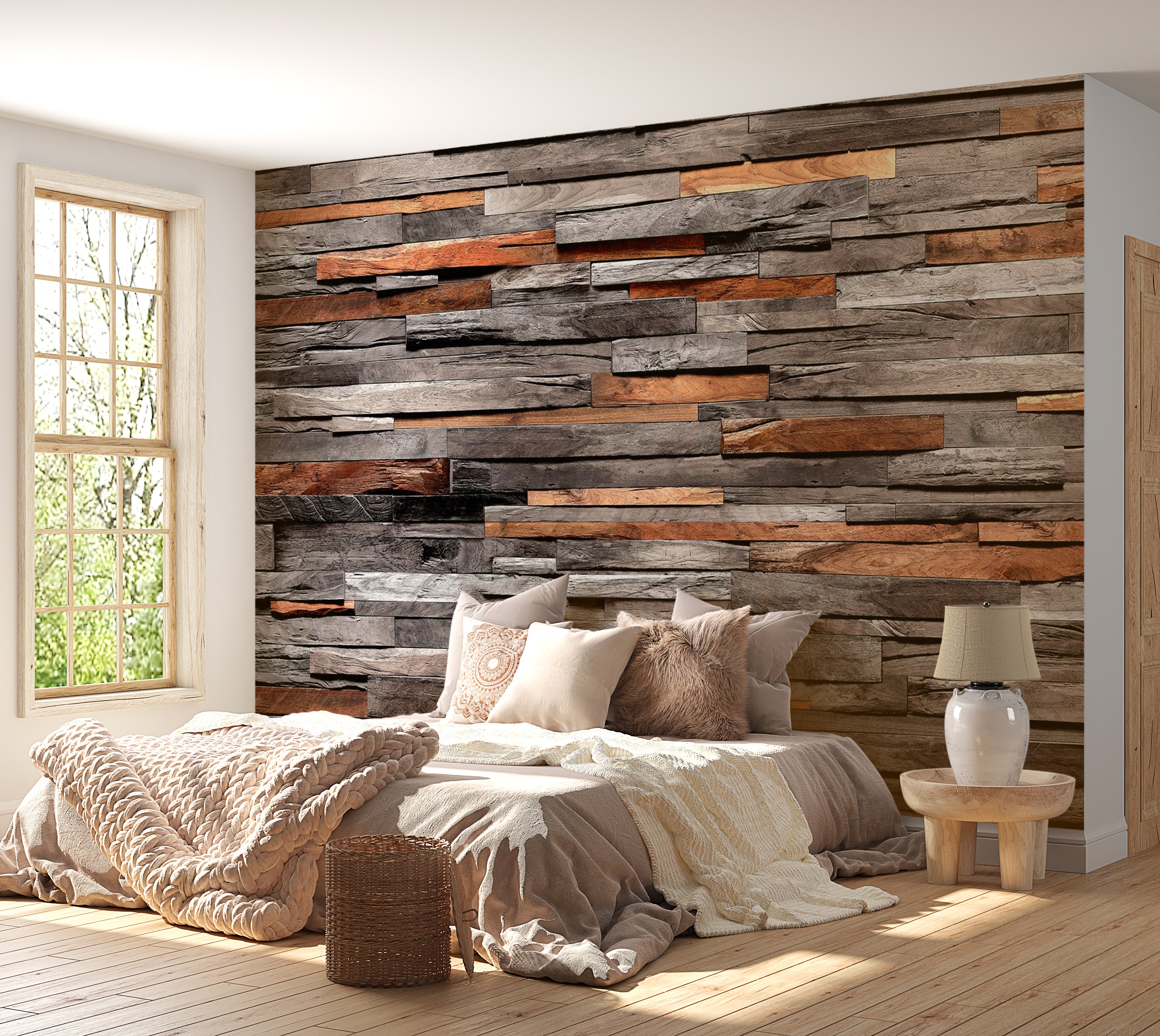 Surface Texture Wallpaper Wall Mural - Cedar Wood Combo 39"Wx27"H / Standard