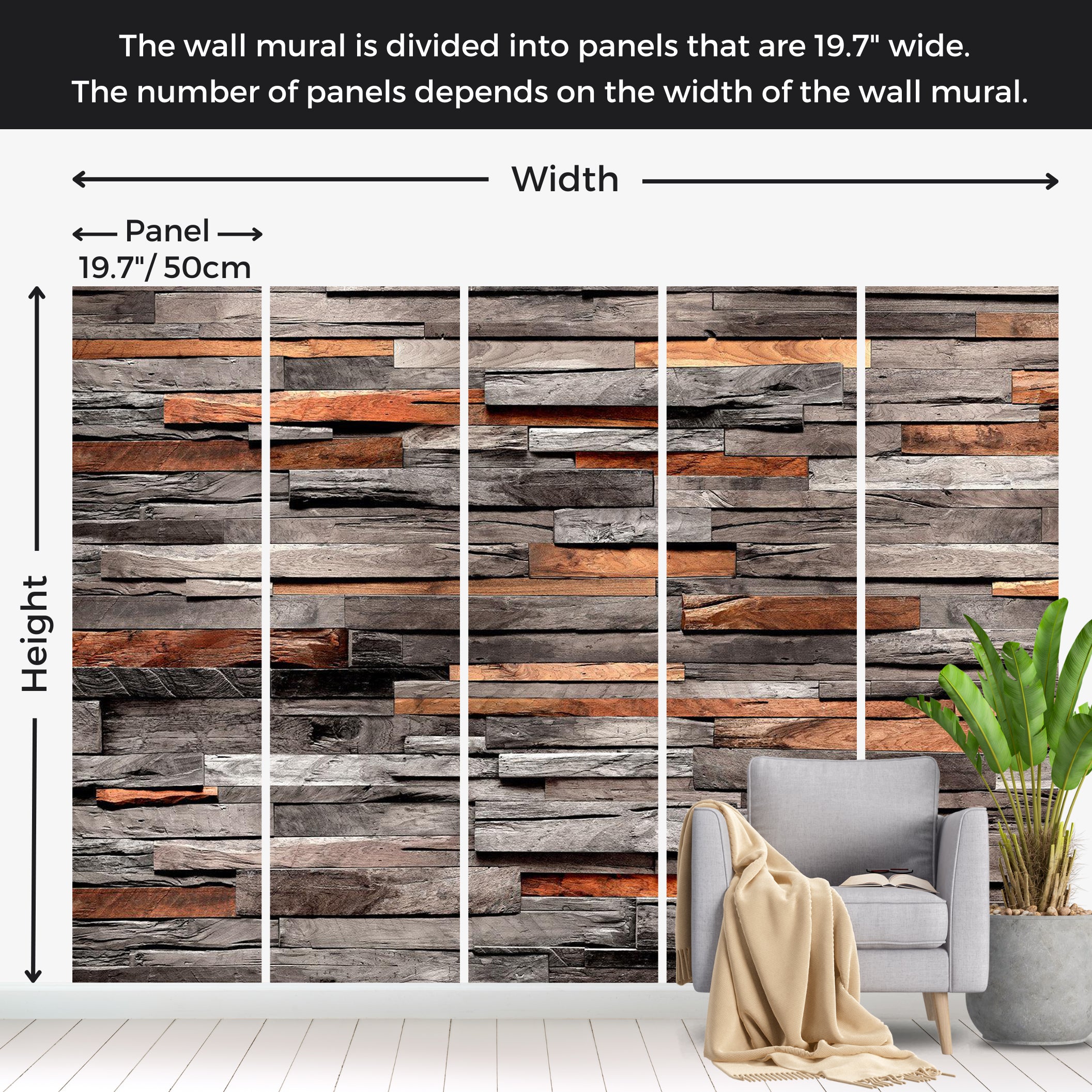 Surface Texture Wallpaper Wall Mural - Cedar Wood Combo 39"Wx27"H / Standard