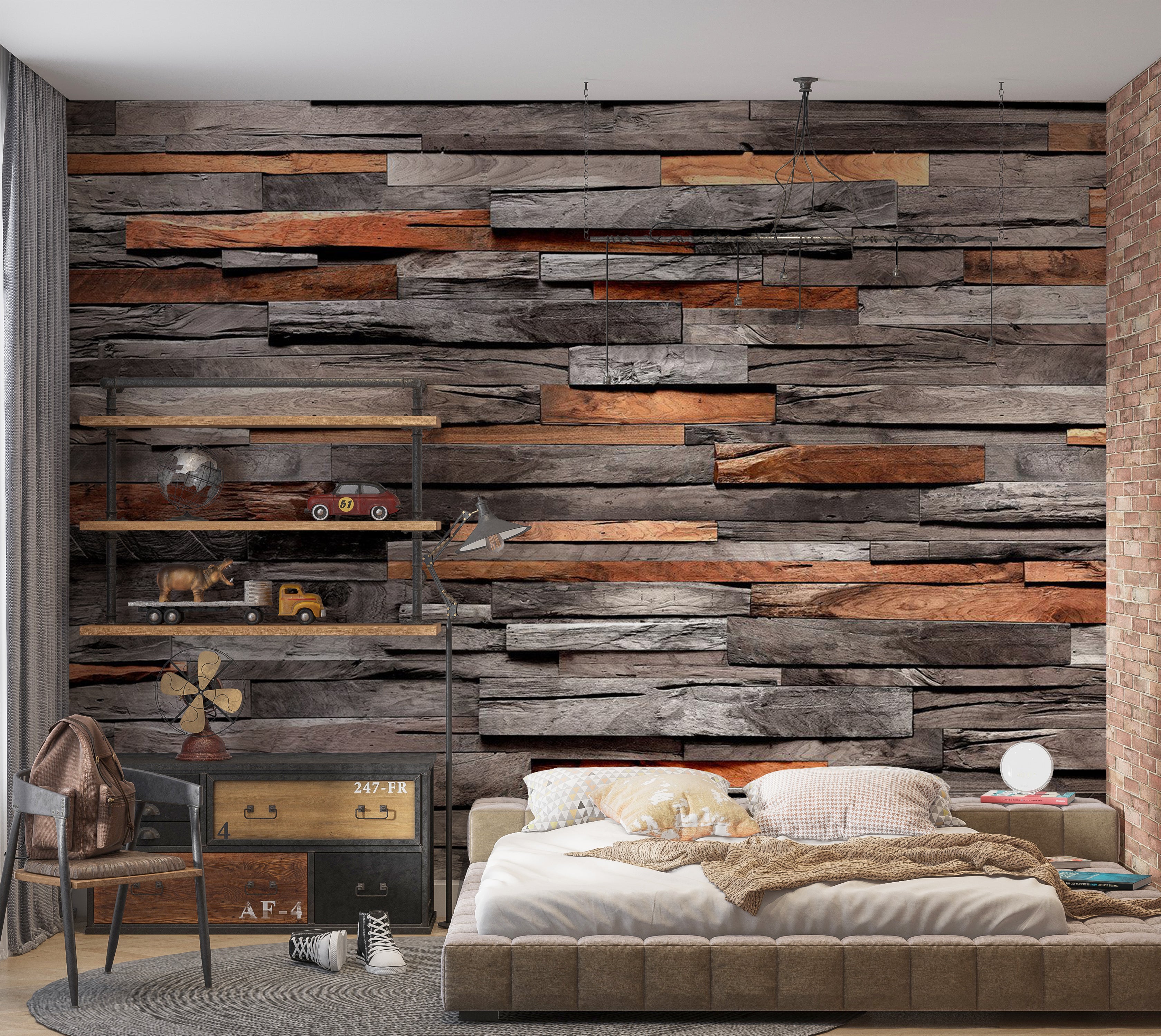 Surface Texture Wallpaper Wall Mural - Cedar Wood Combo 39"Wx27"H / Standard