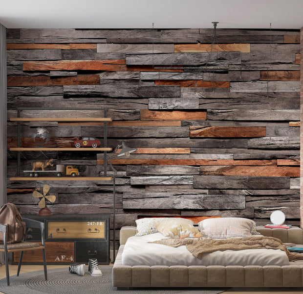 Surface Texture Wallpaper Wall Mural - Cedar Wood Combo 39"Wx27"H / Standard