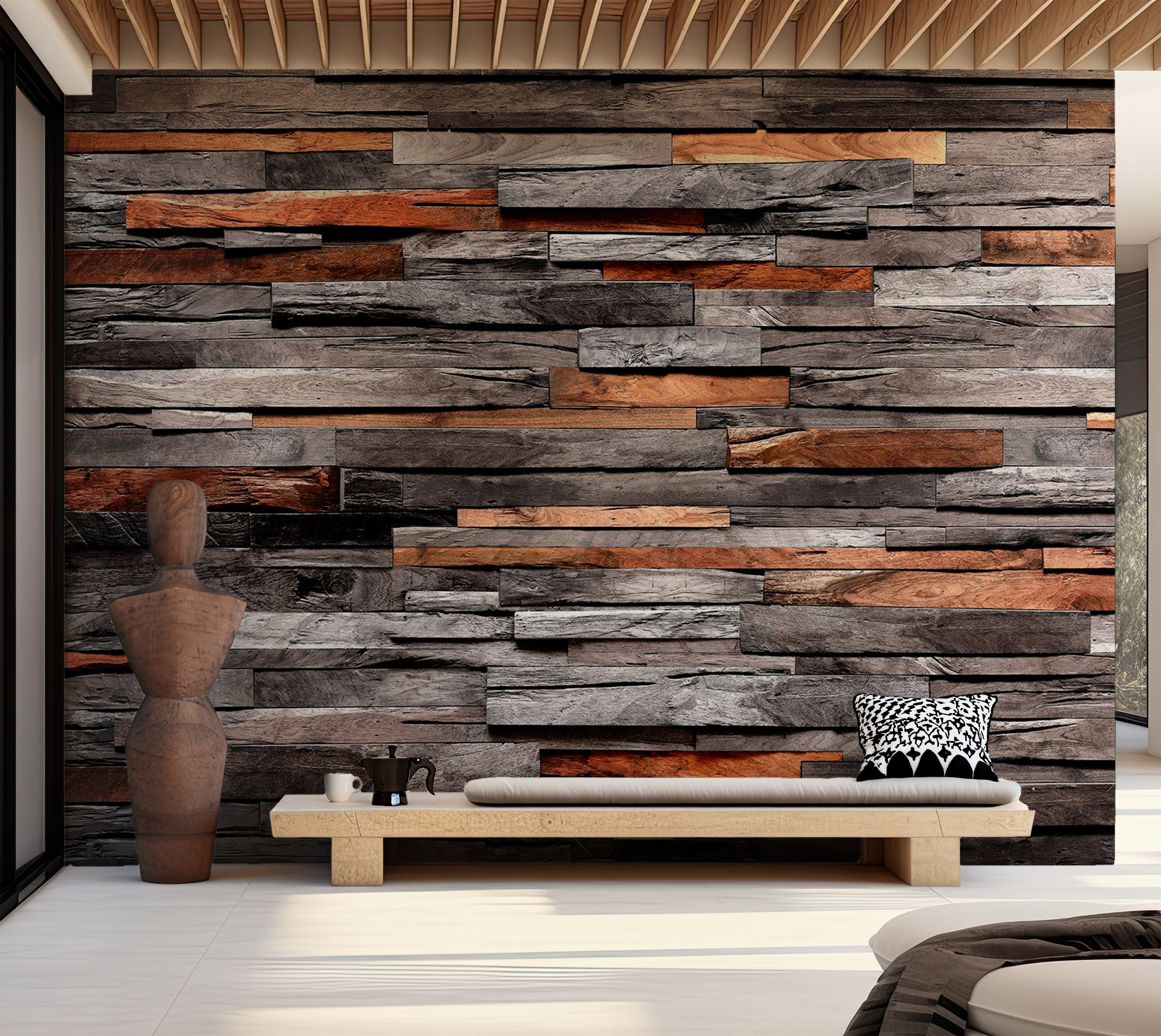 Surface Texture Wallpaper Wall Mural - Cedar Wood Combo 39"Wx27"H / Standard