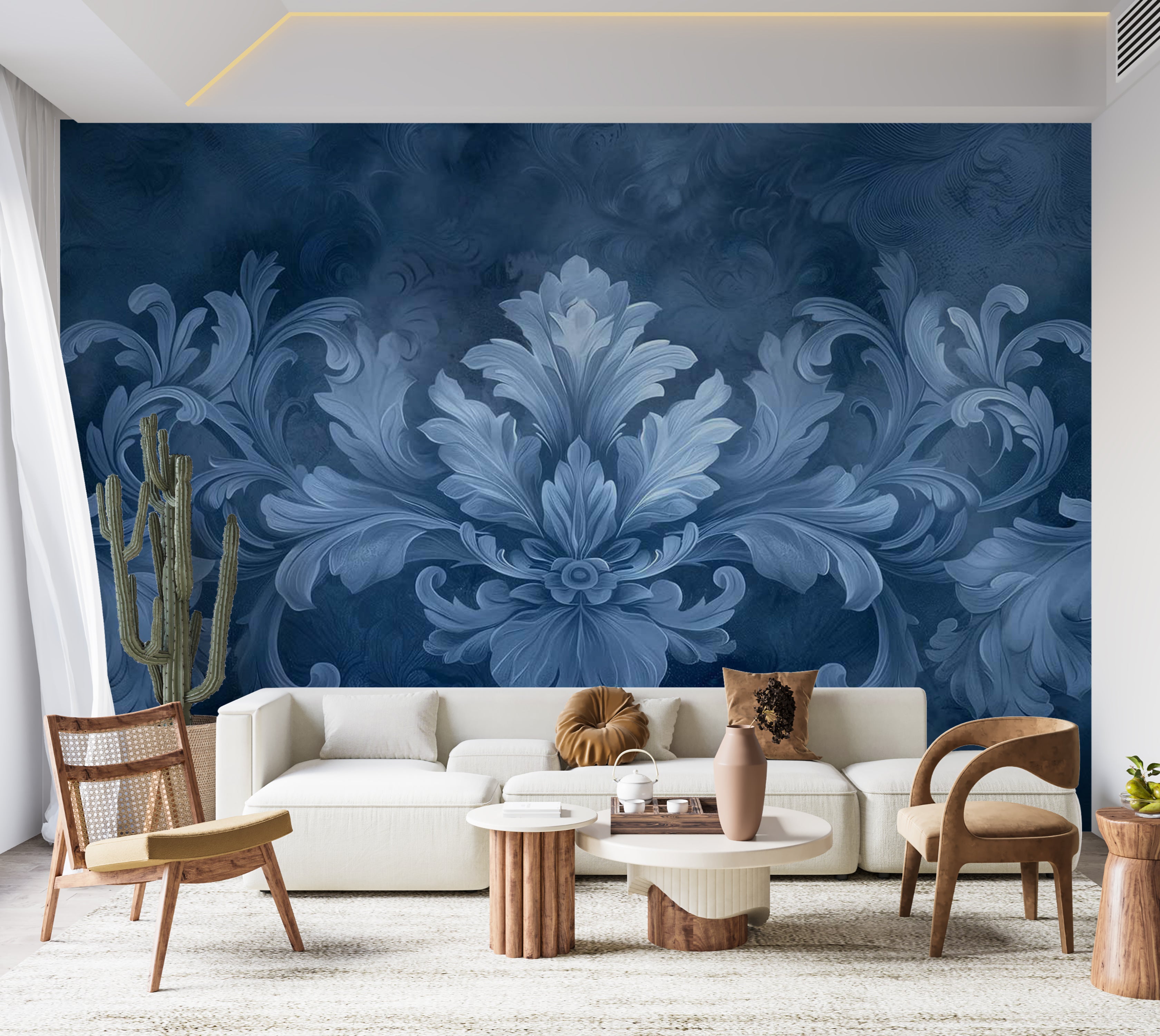 Surface Texture Wallpaper Wall Mural - Dark Blue Decoration 39"Wx27"H / Standard