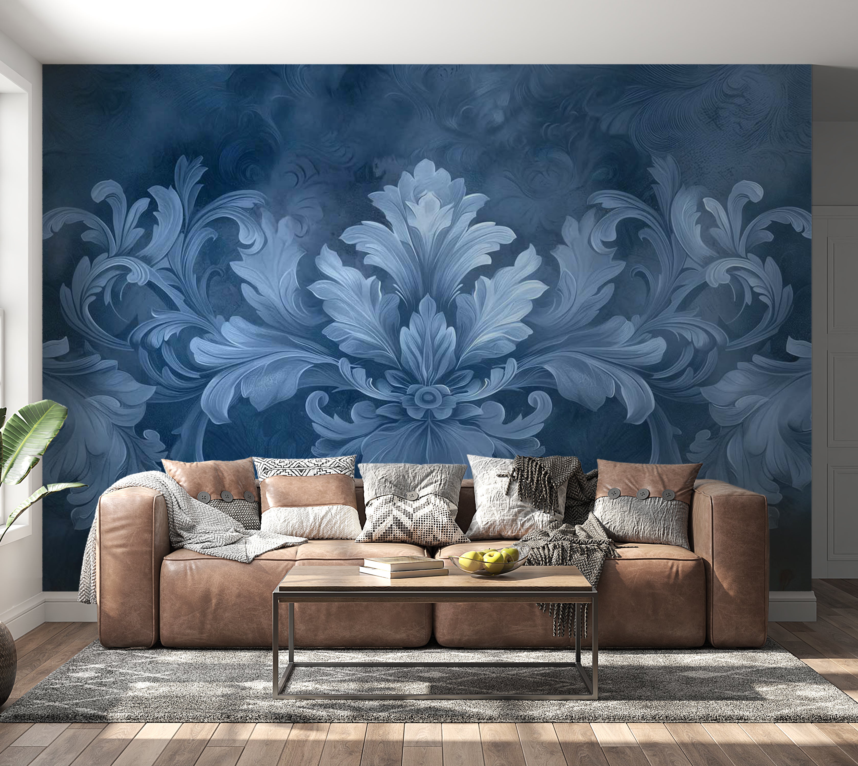 Surface Texture Wallpaper Wall Mural - Dark Blue Decoration 39"Wx27"H / Standard