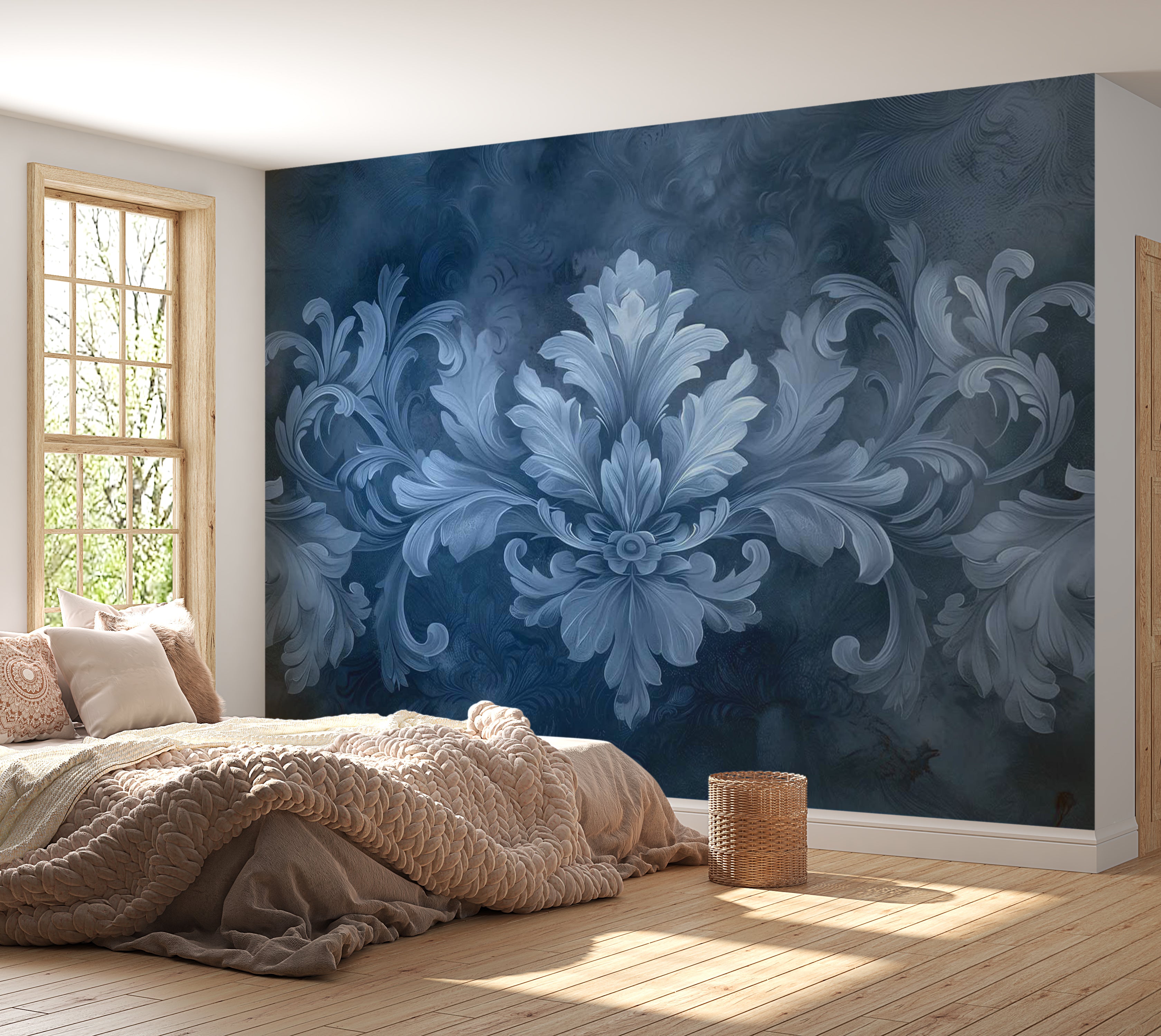 Surface Texture Wallpaper Wall Mural - Dark Blue Decoration 39"Wx27"H / Standard